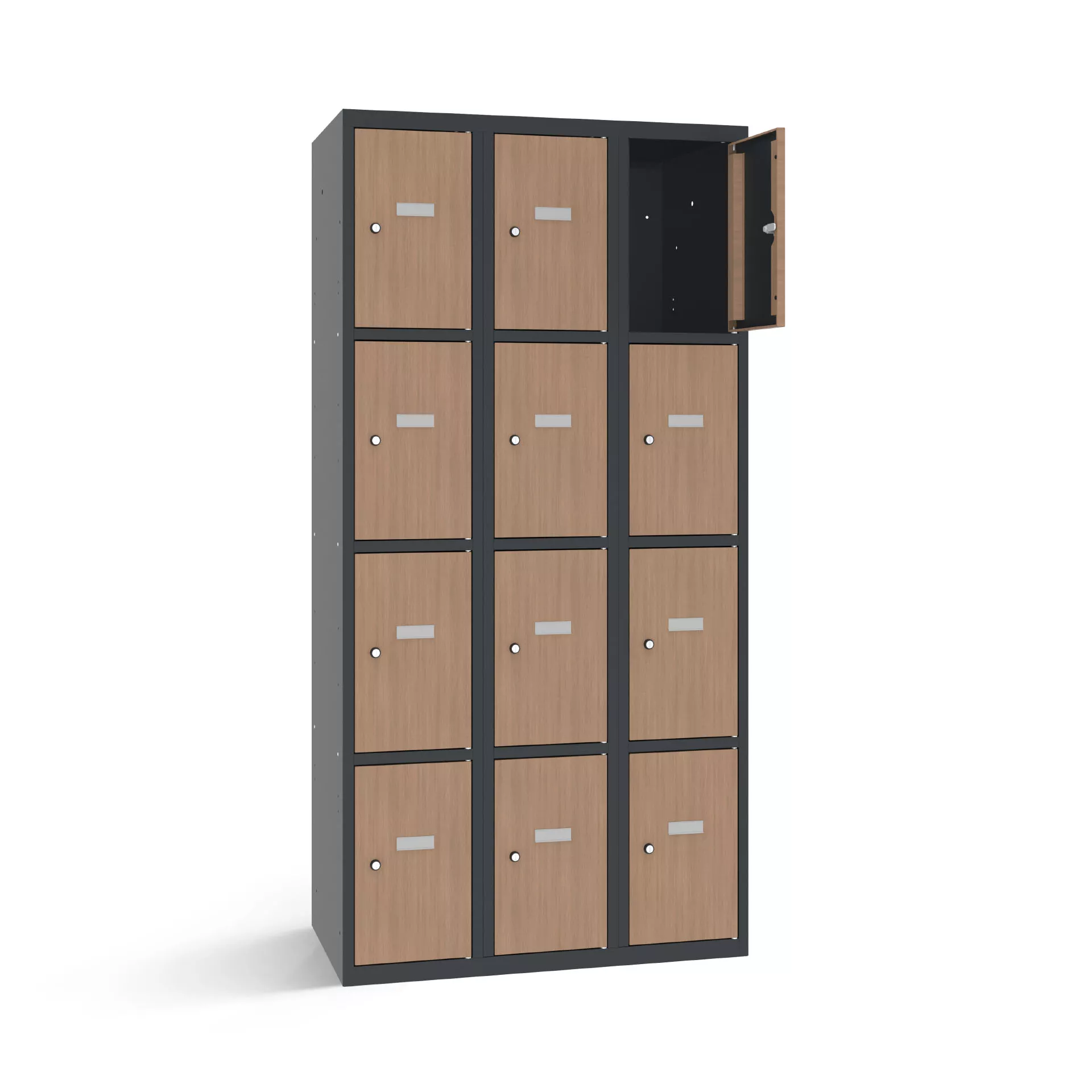 Vestiaire multicase avec 12 portes aspect bois – largeur 90 cm