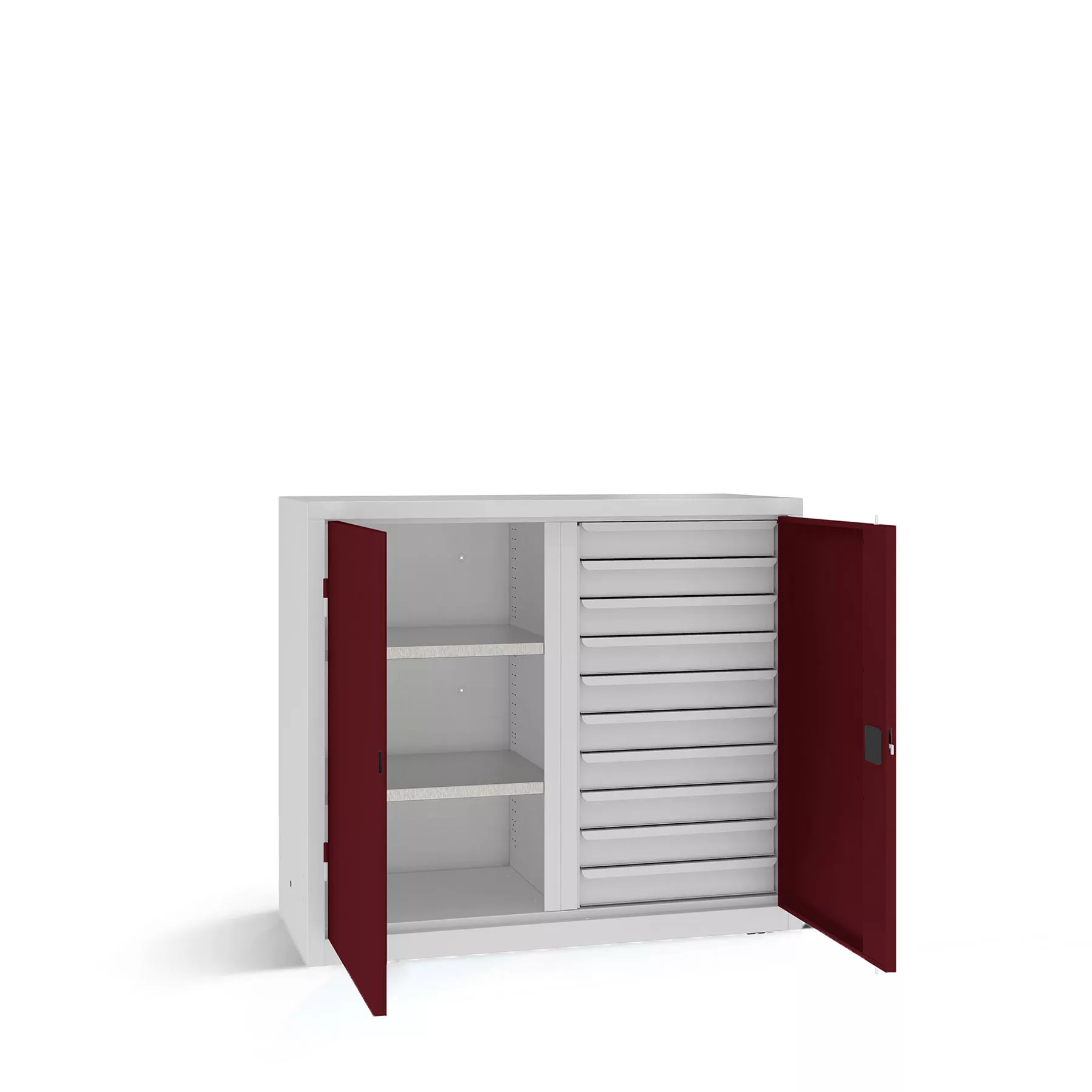 Heavy-duty workshop cabinet with 10 drawers and 2 shelves 104 x 120