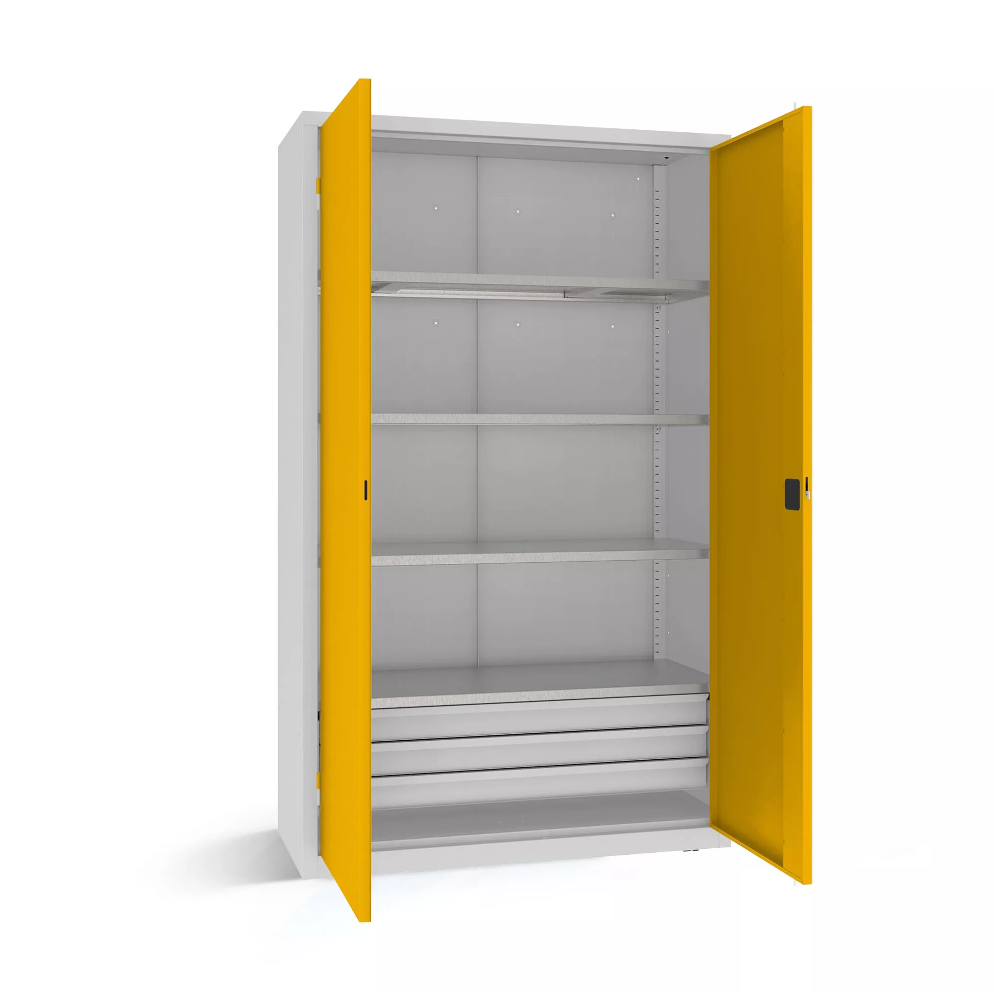 Armoire pour charges lourdes - 4 étagères, 3 tiroirs - 120 cm de largeur