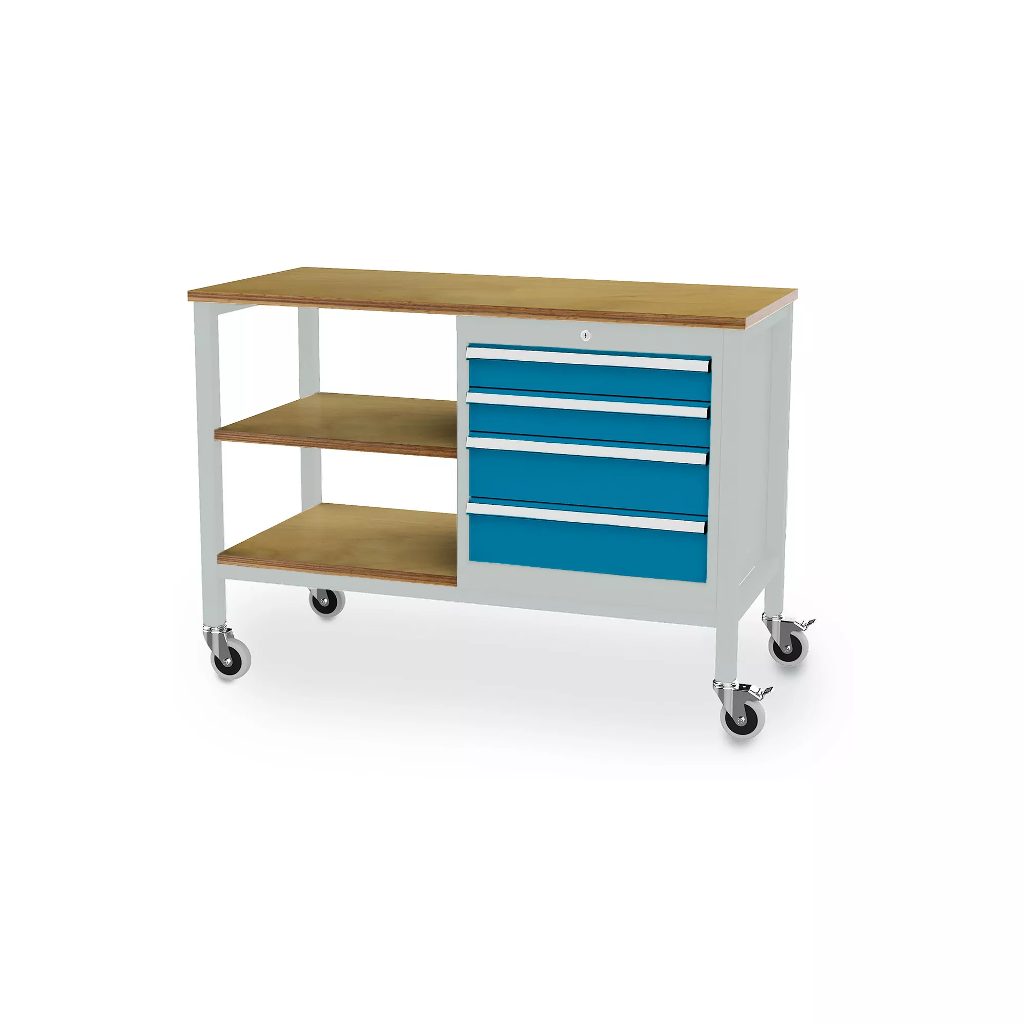 Établi mobile - 2 étagères, 4 tiroirs - 1300 x 600 x 960 mm (L x P x H)