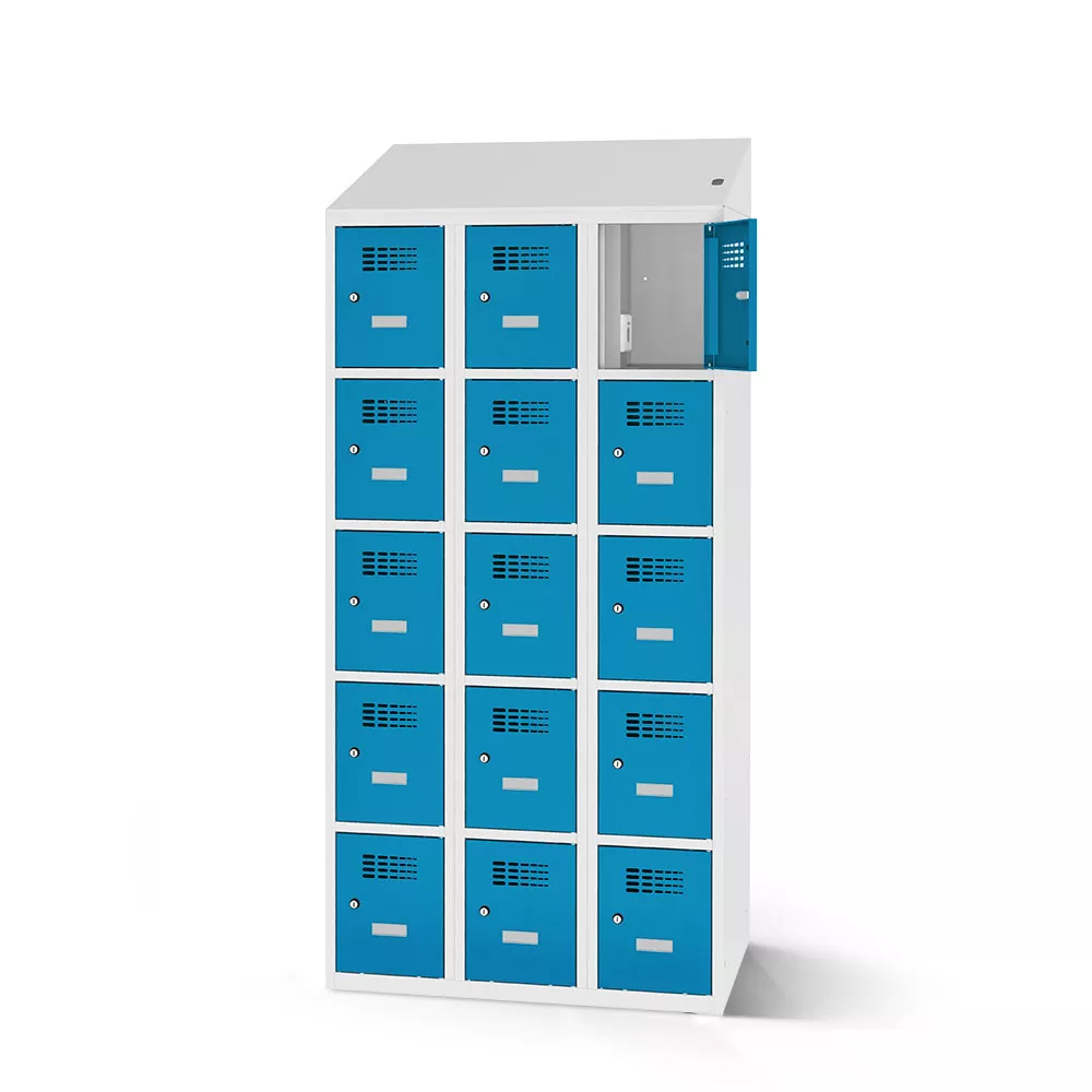 Vestiaire multicases 15 compartiments avec fonction de recharge - 90 cm de largeur