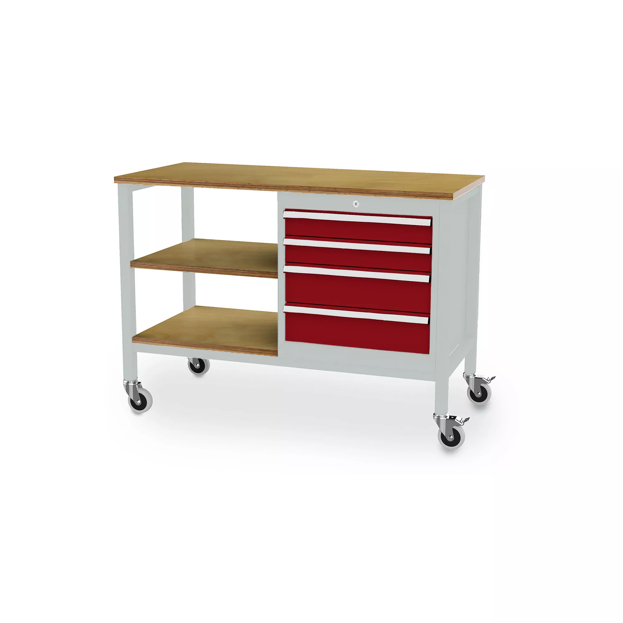 Établi mobile - 2 étagères, 4 tiroirs - 1300 x 600 x 960 mm (L x P x H)
