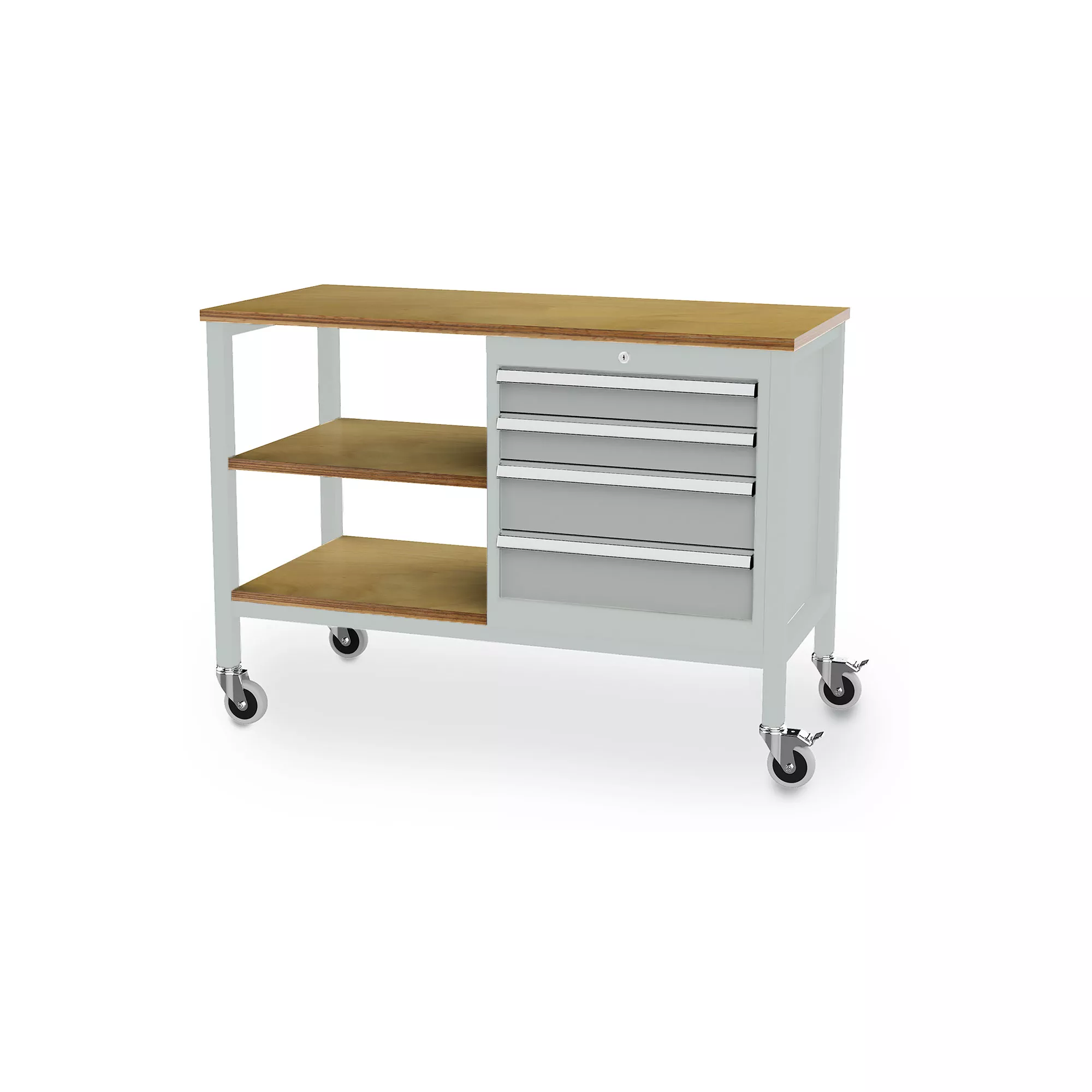 Mobile workbench - 2 shelves 4 drawers - 1300 x 600 x 960 mm (W x D x H)