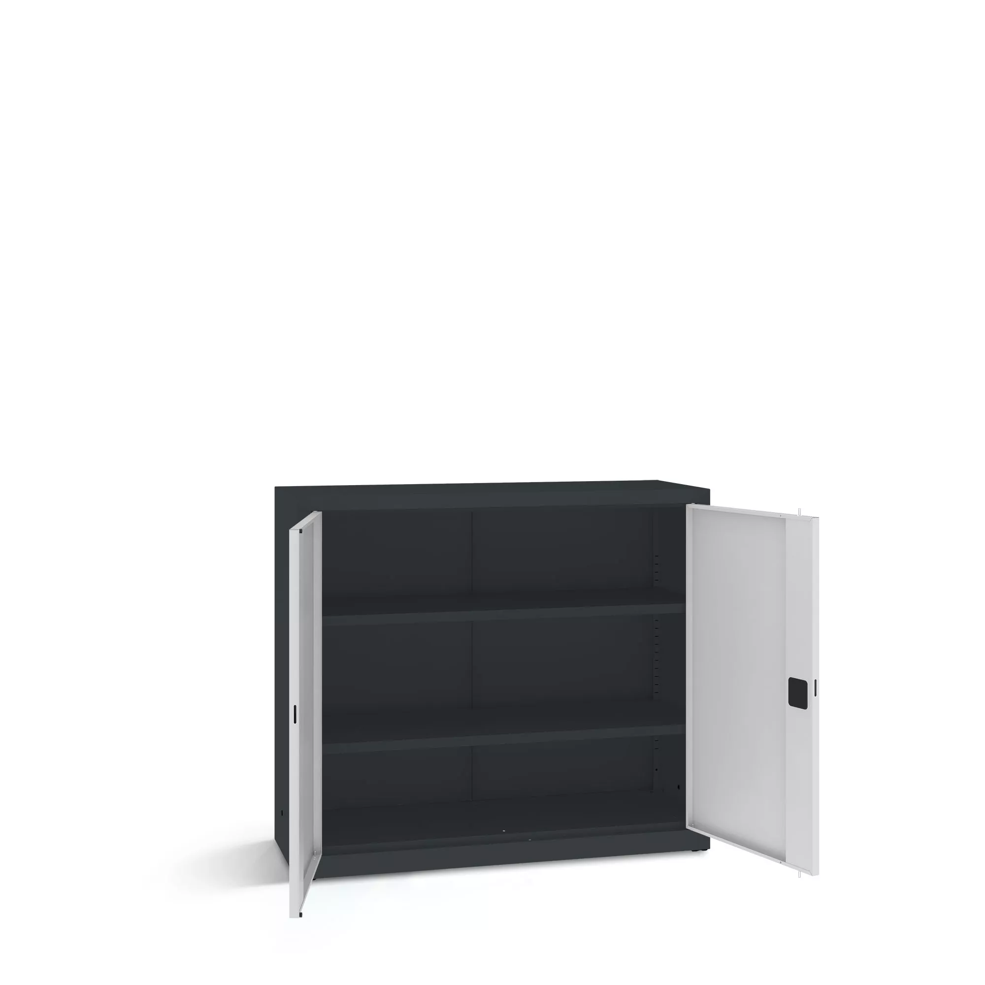 Low metal cabinet with shelves - 120 cm wide