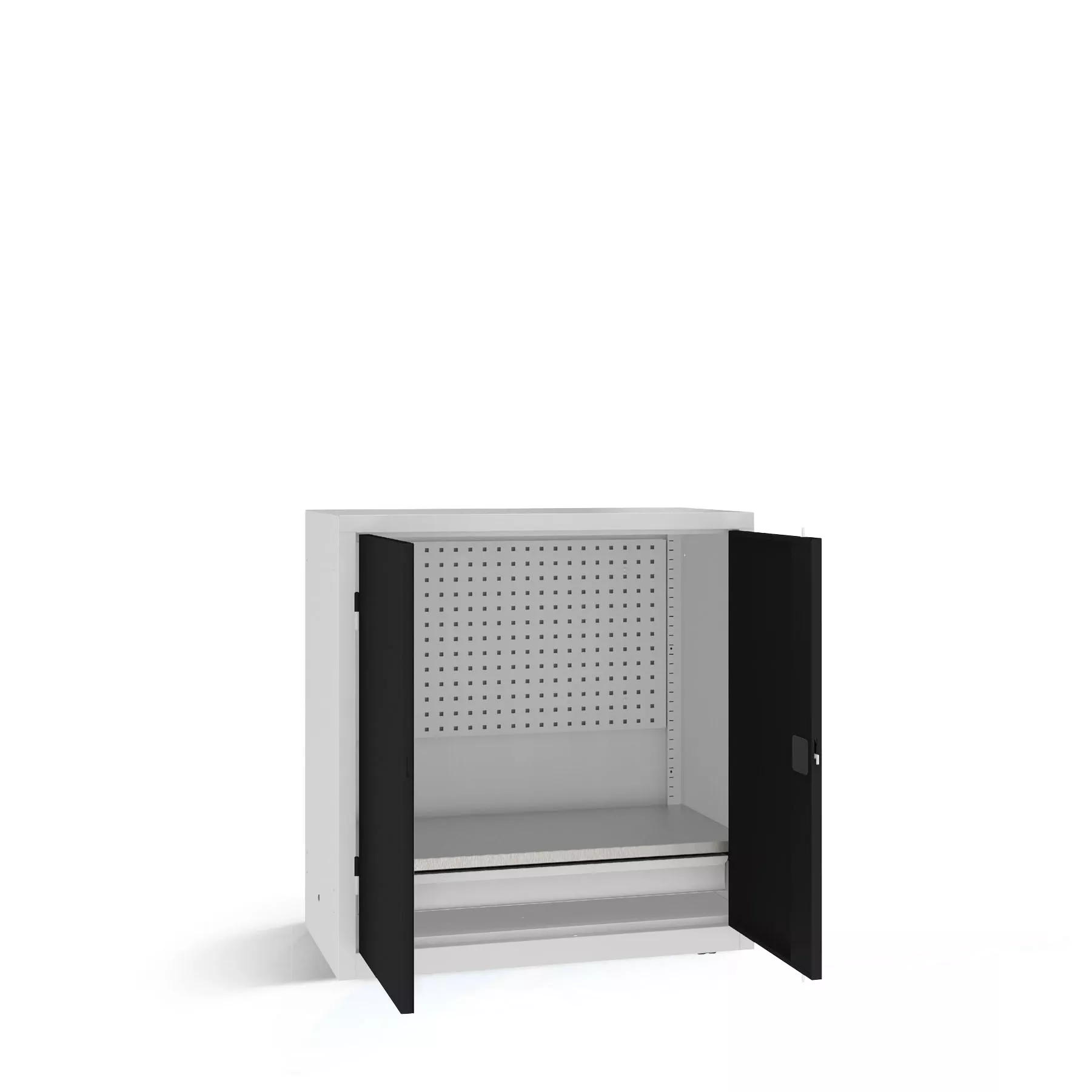 Heavy-duty workshop cabinet with drawer shelf and tool panel 104 x 100