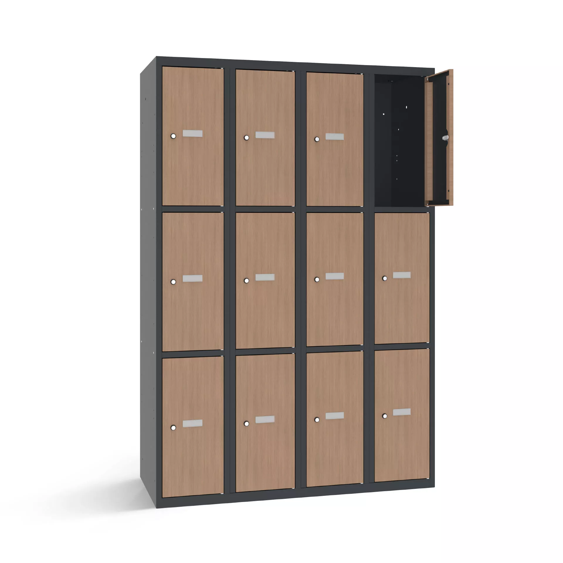 Vestiaire multicase avec 12 portes aspect bois – largeur 120 cm