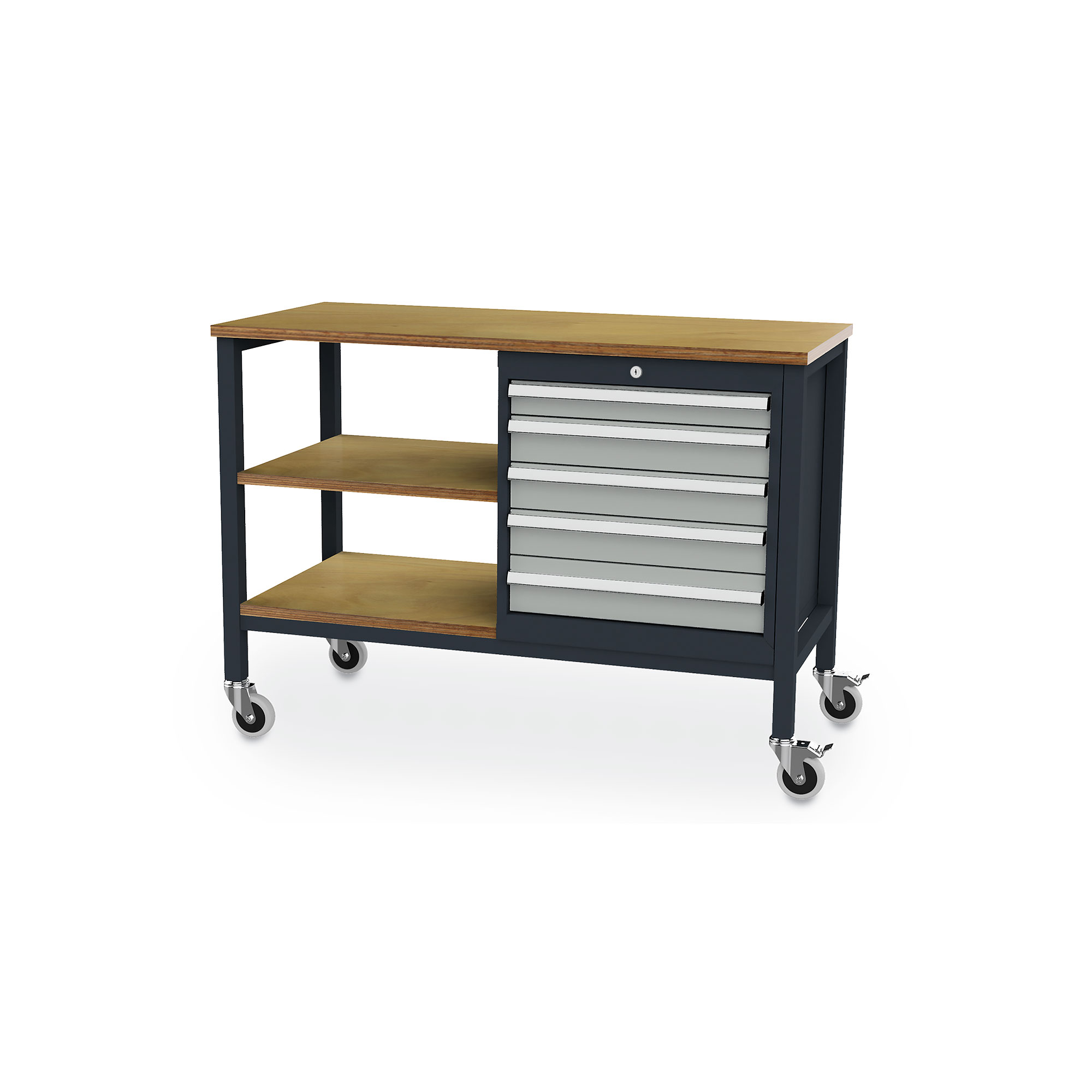 Mobile workbench - 2 shelves 5 drawers - 1300 x 600 x 960 mm (W x D x H)
