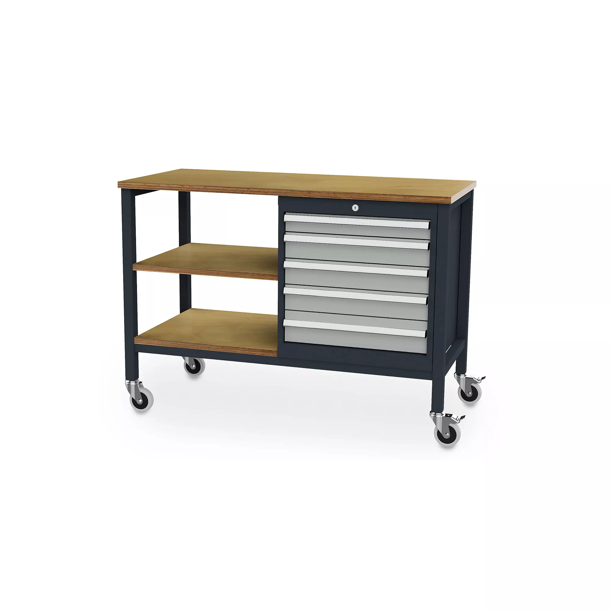 Établi mobile - 2 étagères, 5 tiroirs - 1300 x 600 x 960 mm (L x P x H)