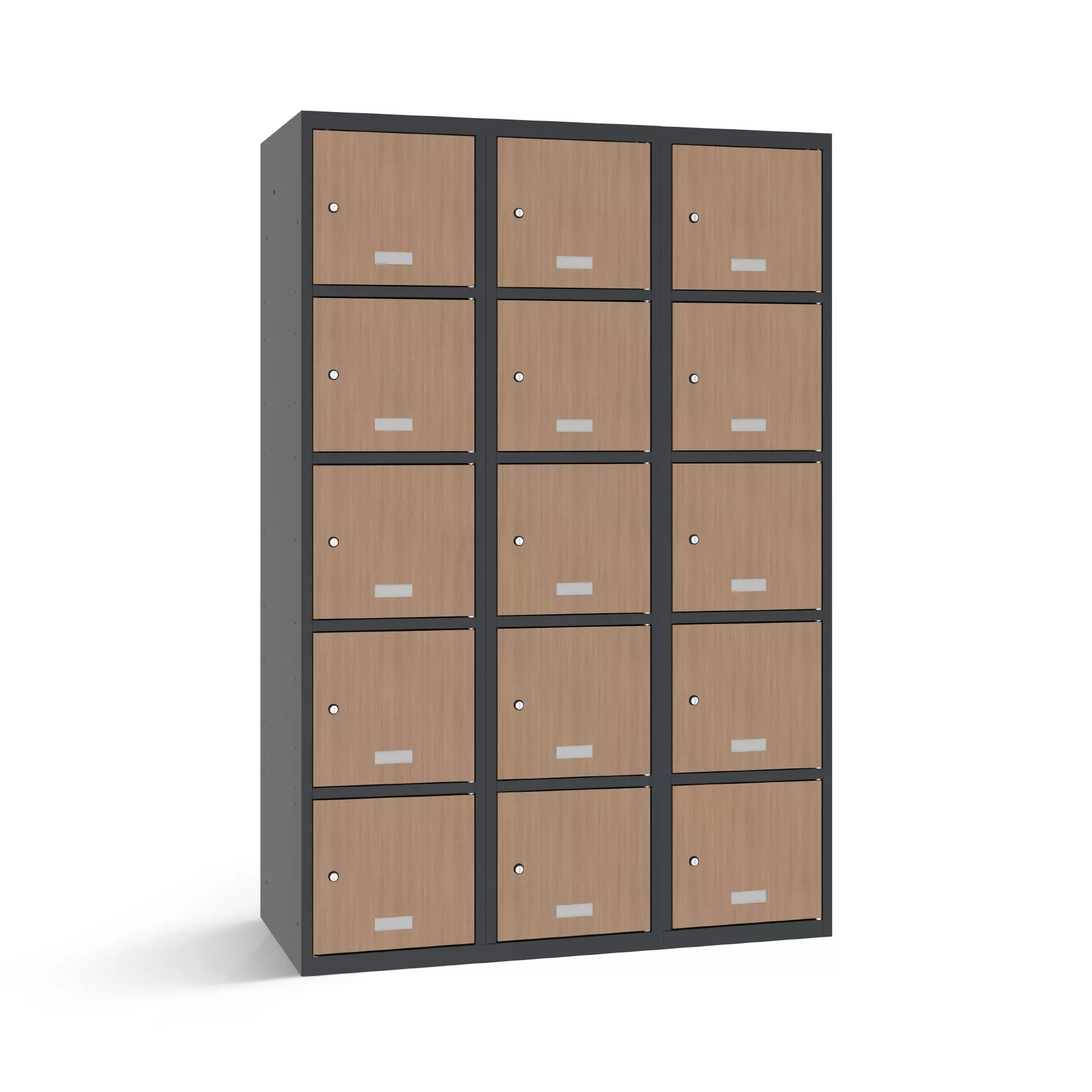 Vestiaire multicase avec 15 portes aspect bois – largeur 120 cm