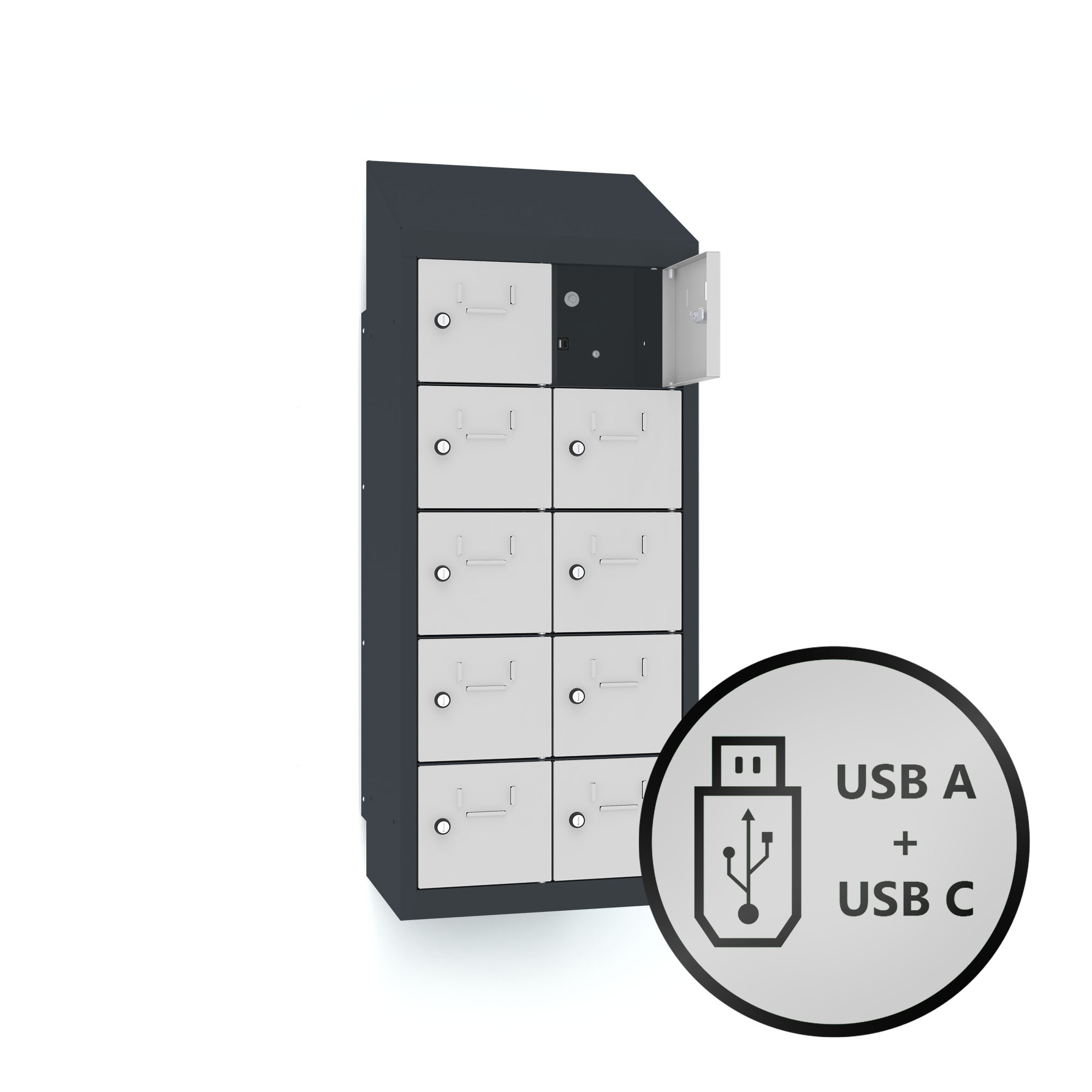 Minilocker cabinet with charging function 10 compartments for wall assembly