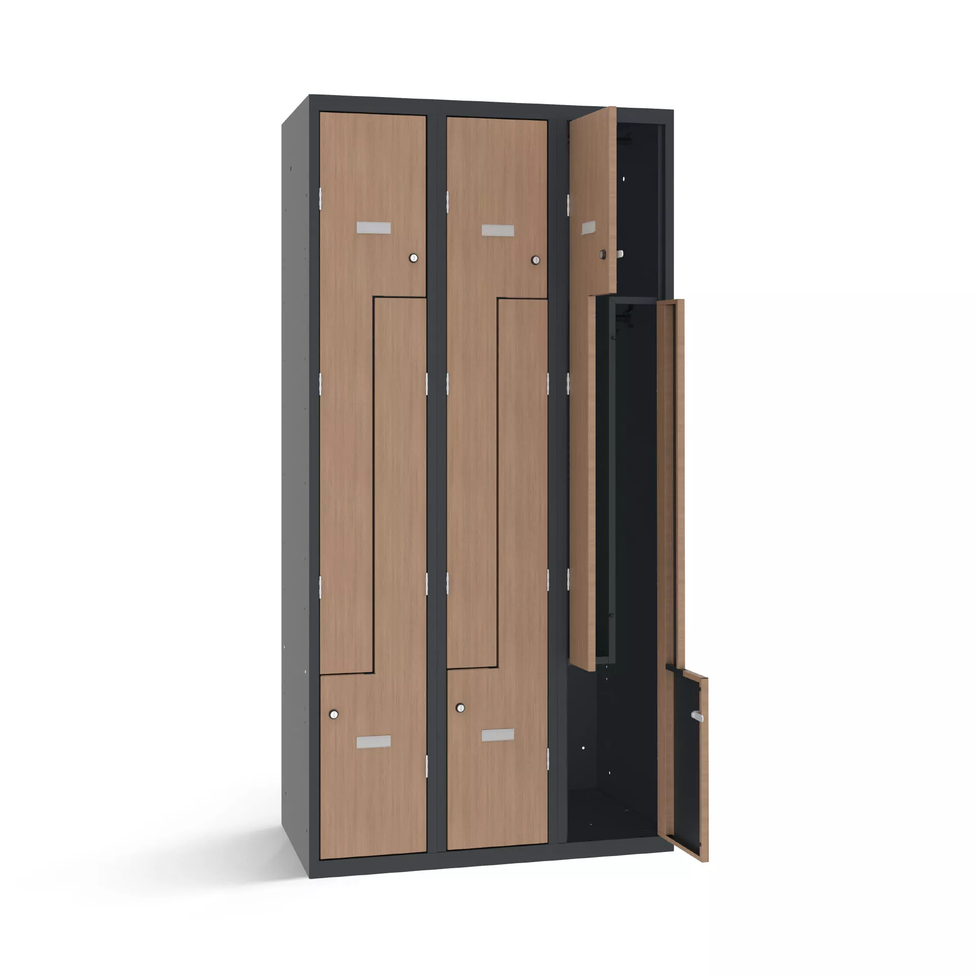 Vestiaire en L avec 6 portes aspect bois - largeur 90 cm