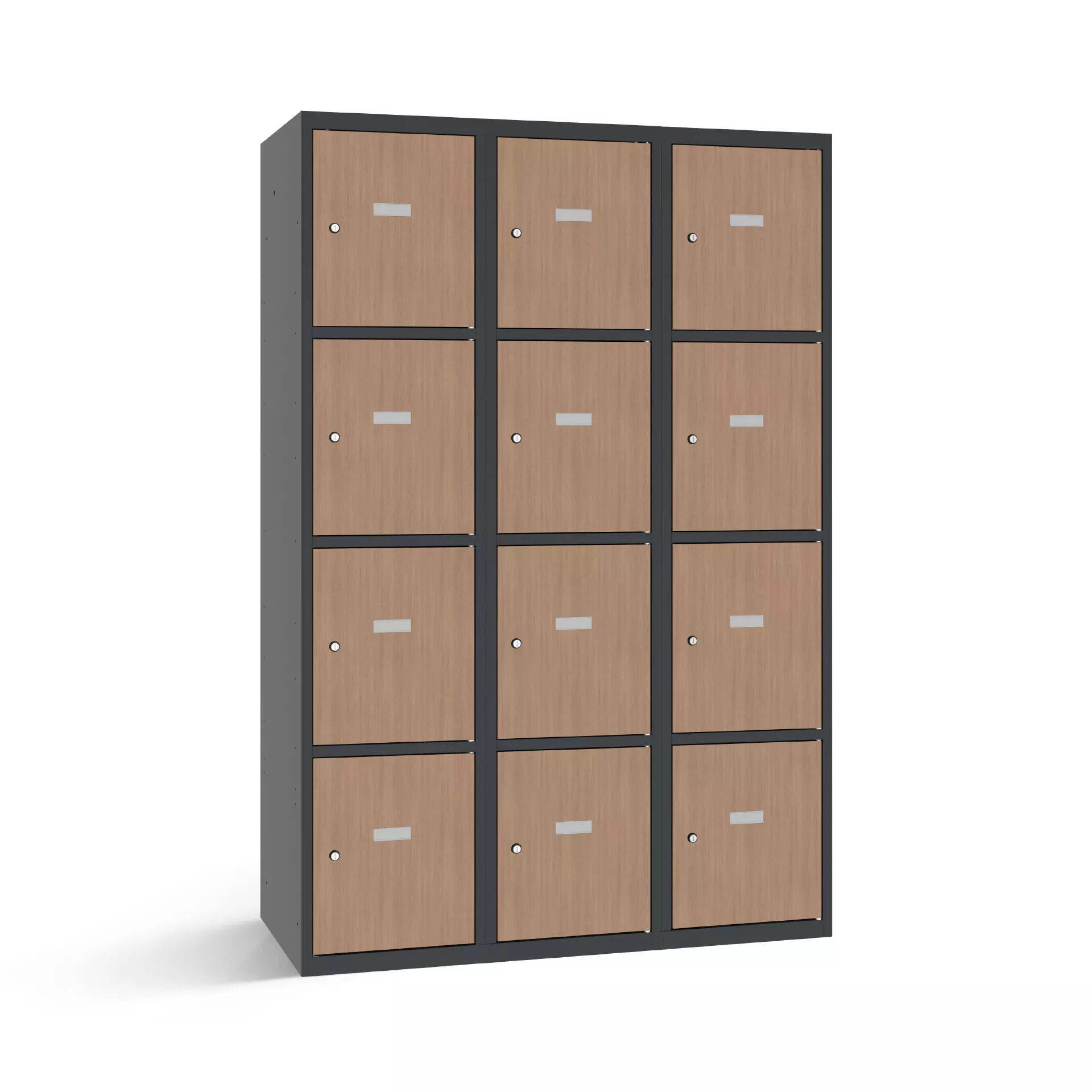 Vestiaire multicase avec 12 portes aspect bois – largeur 120 cm