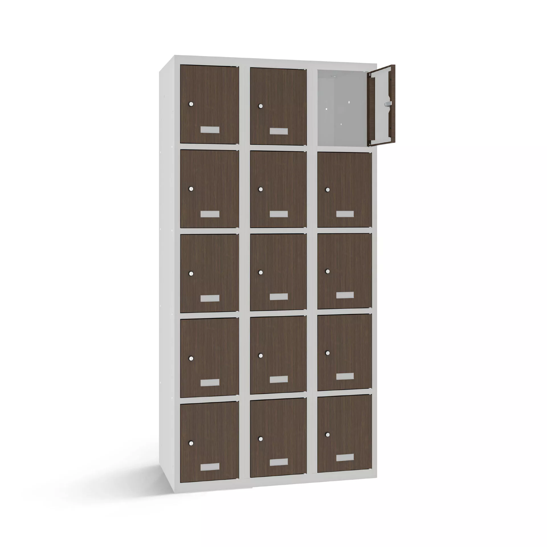 Vestiaire multicase avec 15 portes aspect bois – largeur 90 cm