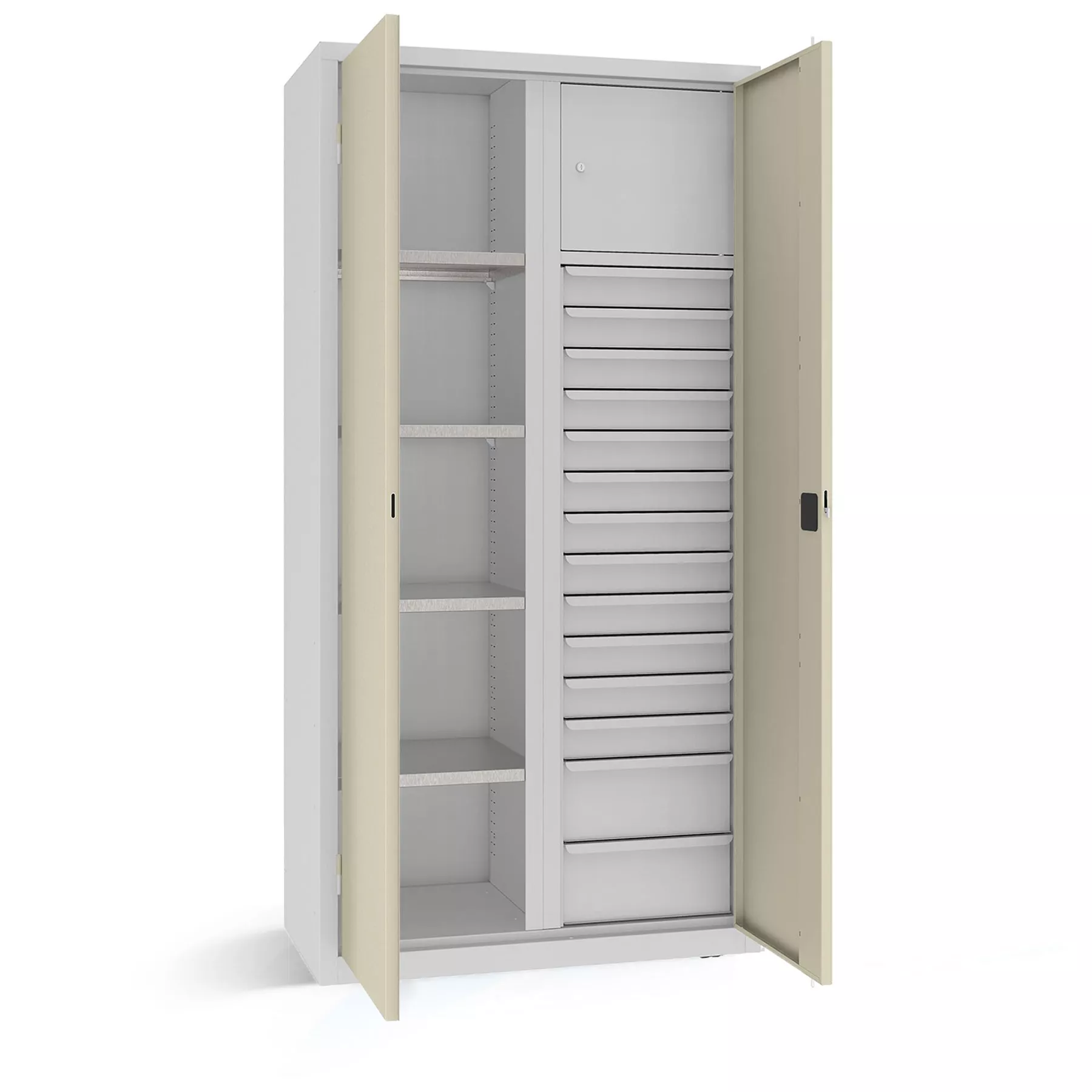 Heavy-duty workshop cabinet with 14 drawers and 4 shelves 199 x 100