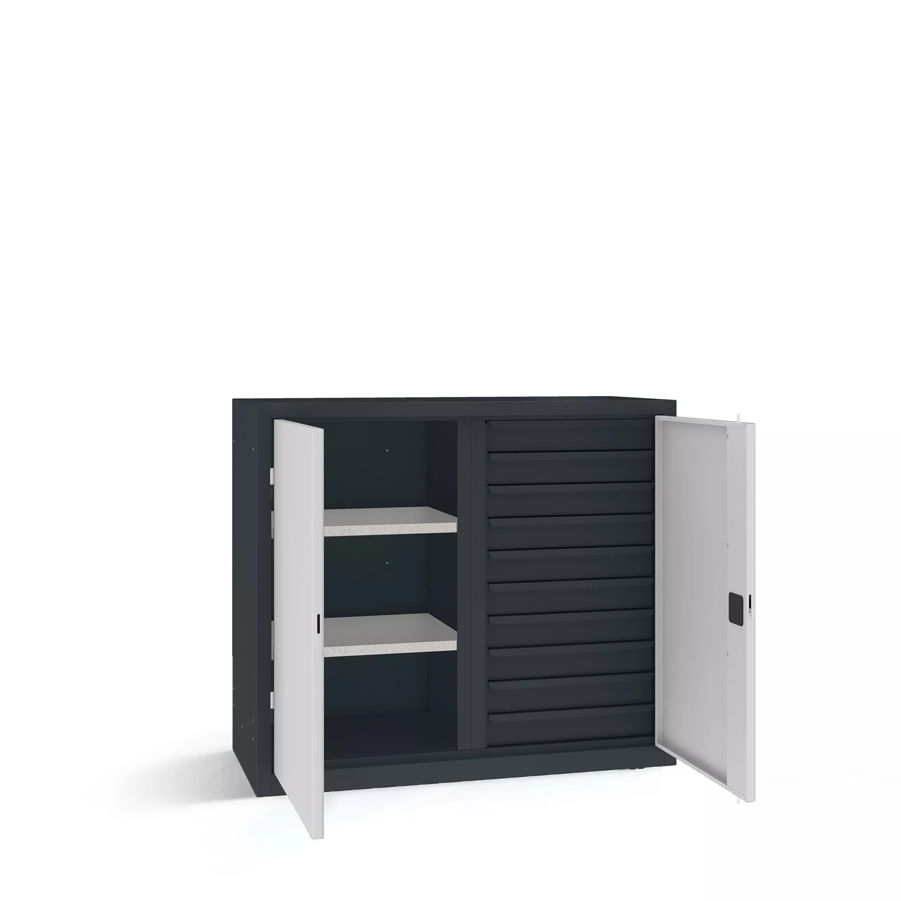 Armoire pour charges lourdes - 10 tiroirs, 2 étagères - 120 cm de largeur
