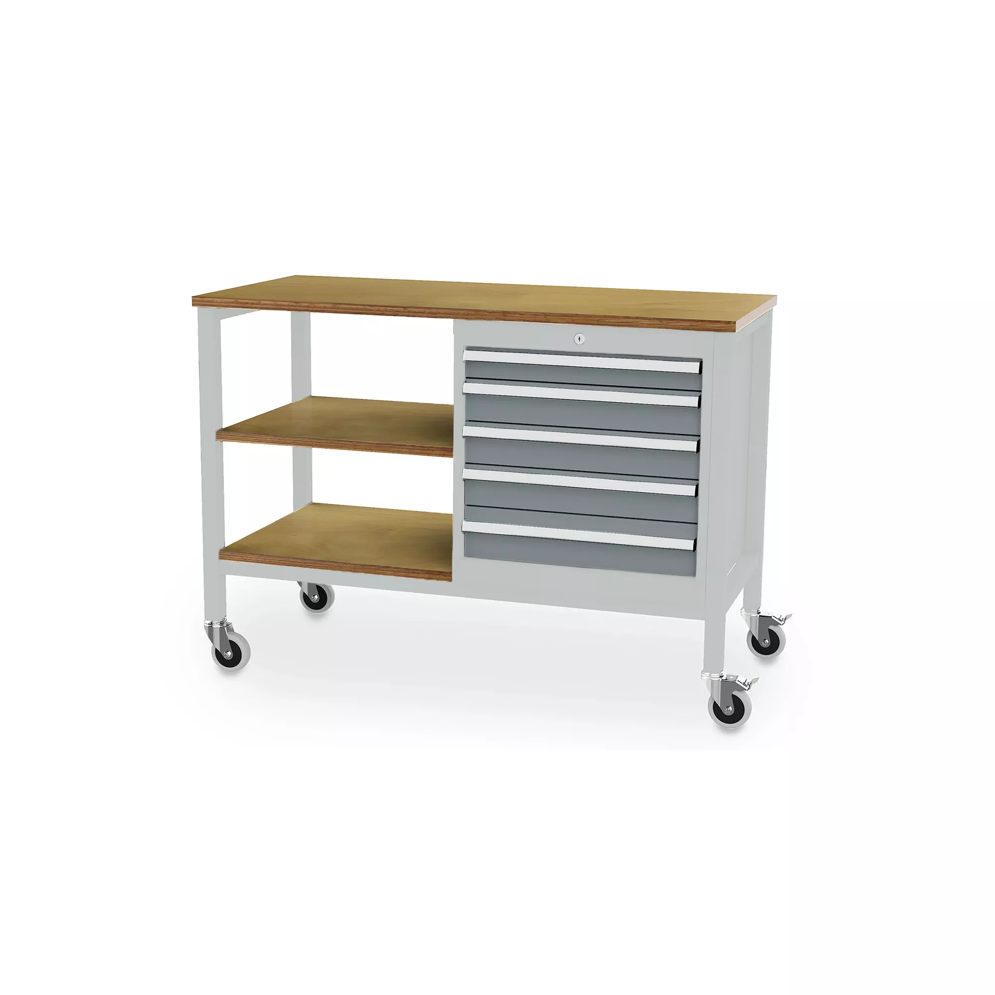 Mobile workbench - 2 shelves 5 drawers - 1300 x 600 x 960 mm (W x D x H)