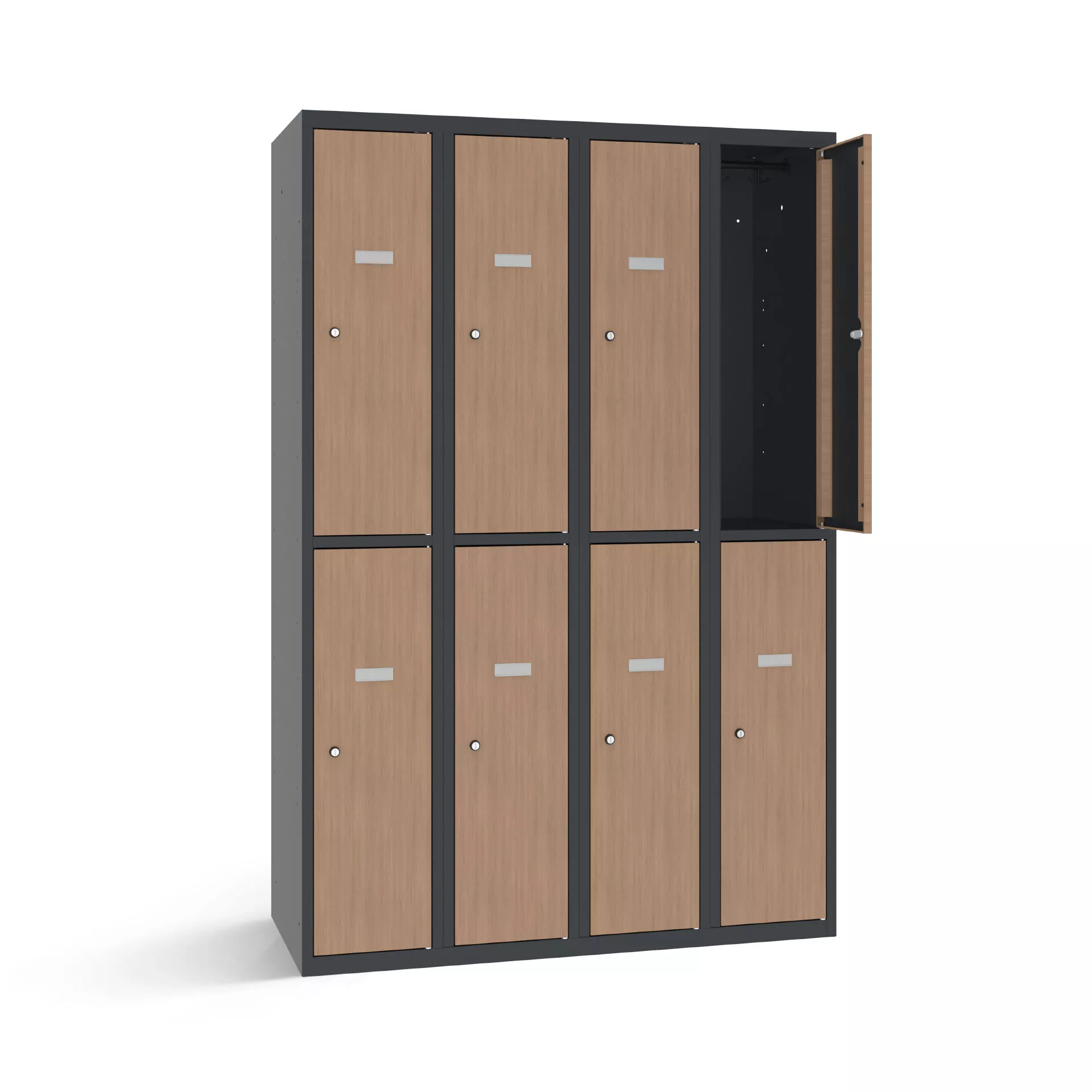 Vestiaire biplace avec 8 portes aspect bois – largeur 120 cm