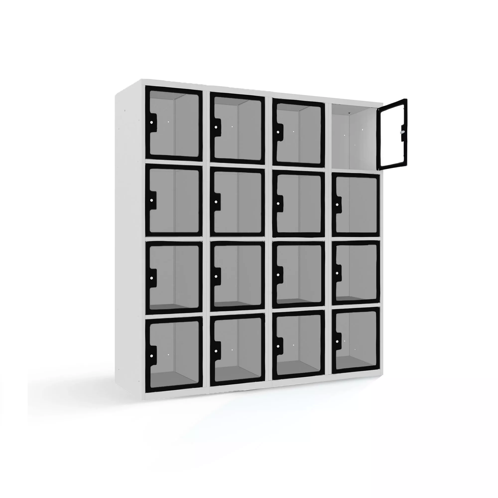 Compartment cabinet with plexiglass doors 16 compartments width 120 cm
