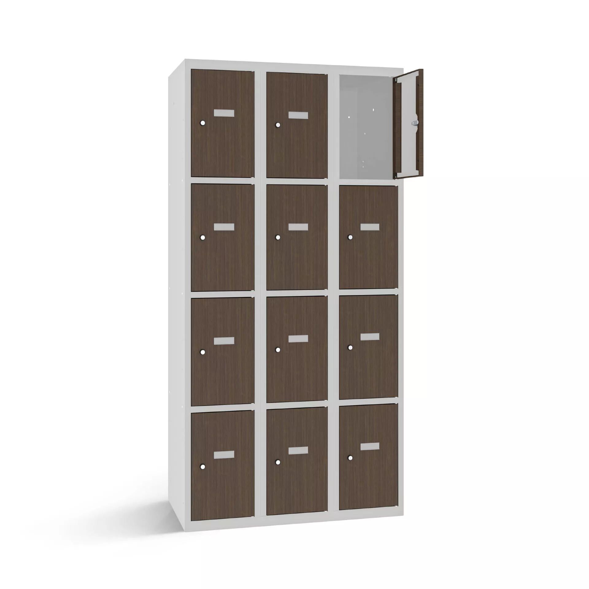 Vestiaire multicase avec 12 portes aspect bois – largeur 90 cm