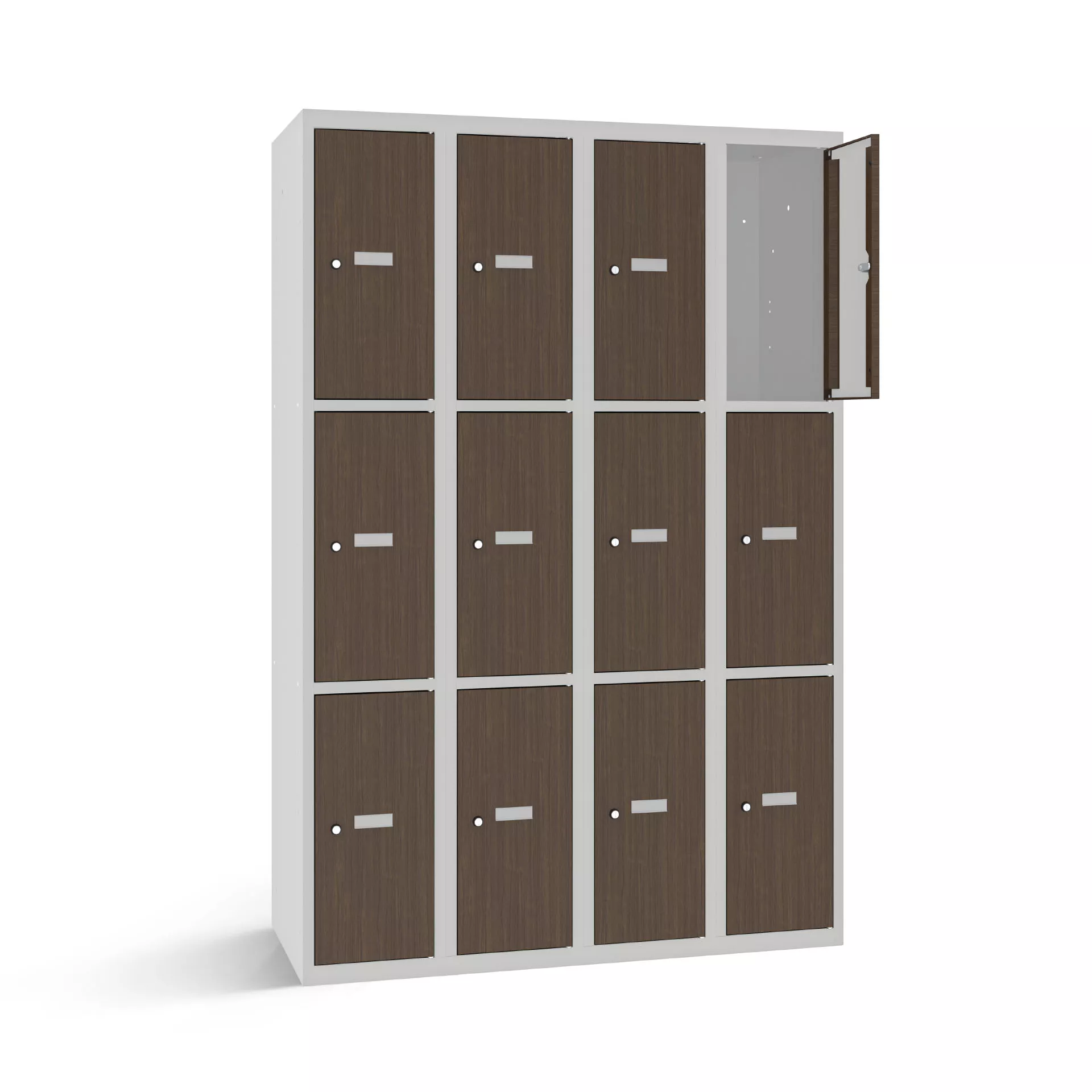 Vestiaire multicase avec 12 portes aspect bois – largeur 120 cm