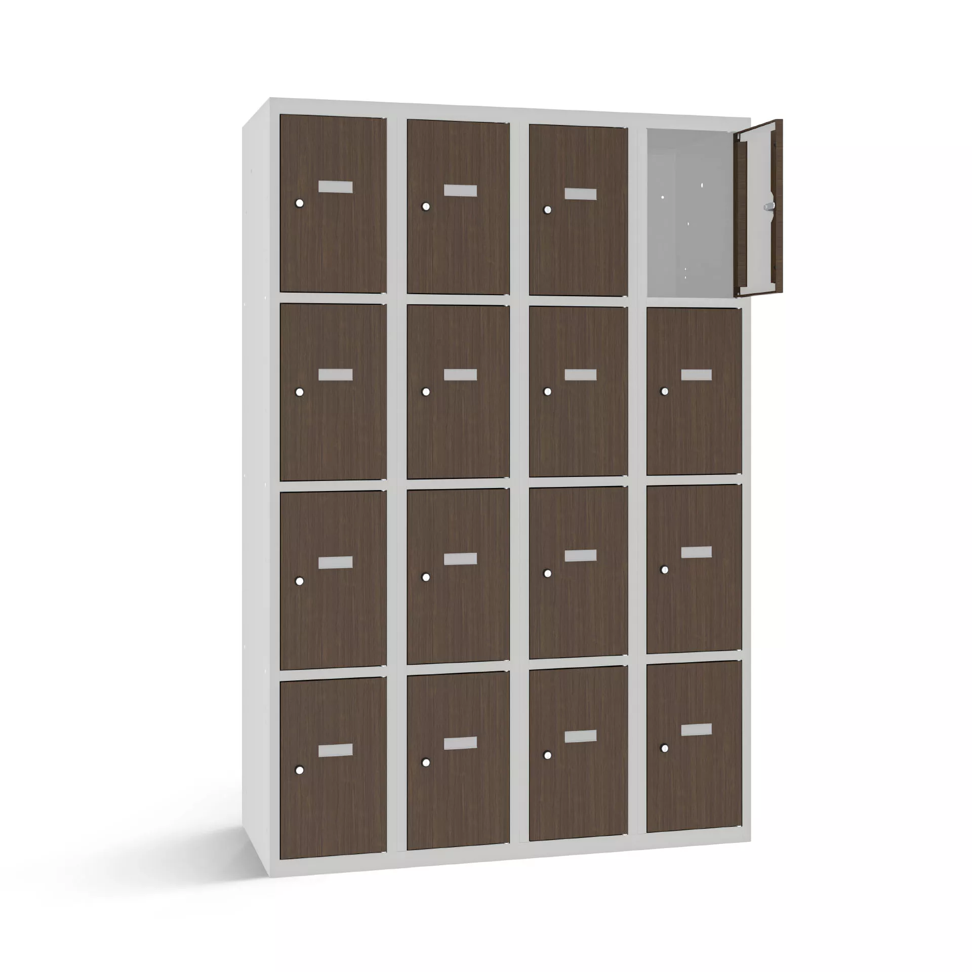 Vestiaire multicase avec 16 portes aspect bois – largeur 120 cm