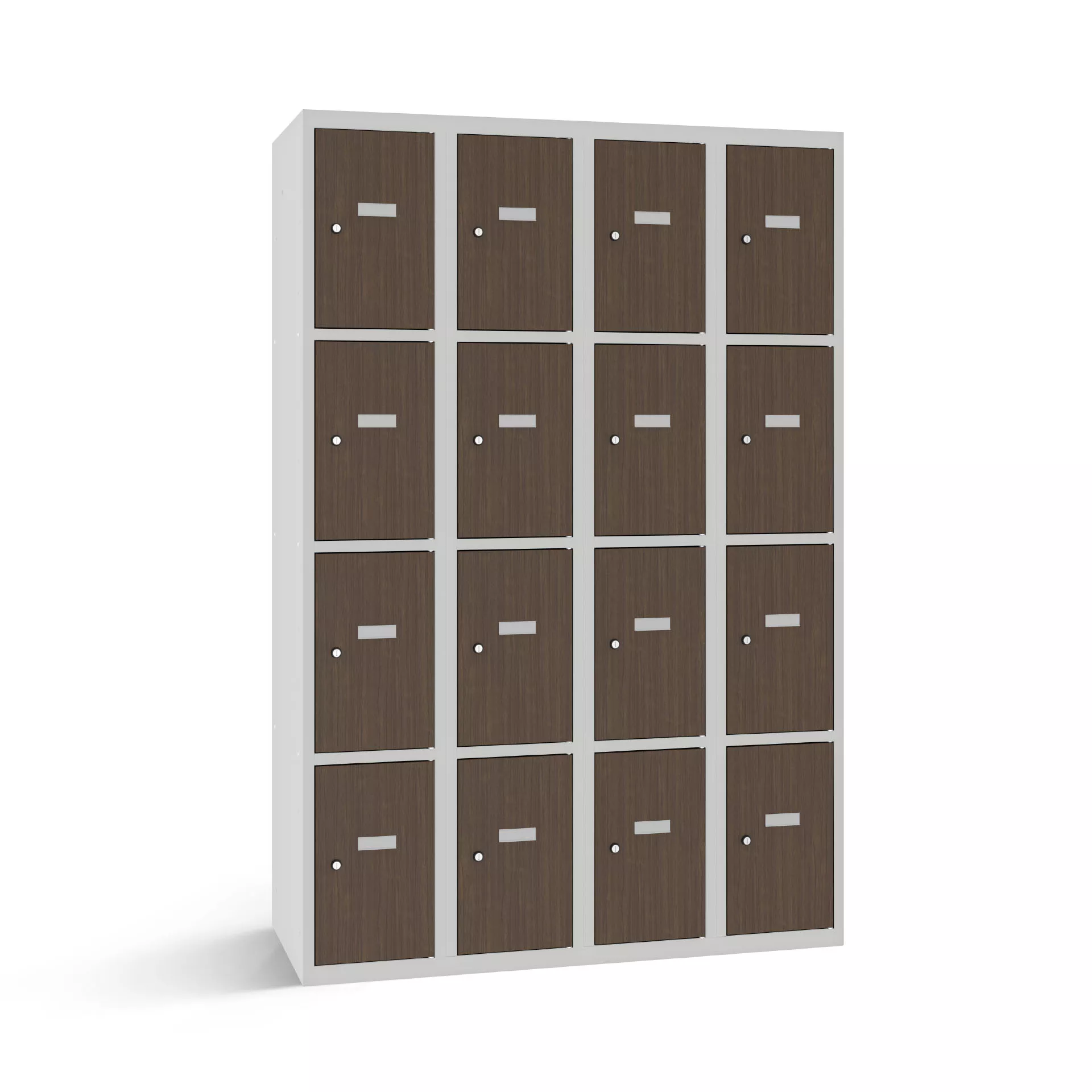 Vestiaire multicase avec 16 portes aspect bois – largeur 120 cm