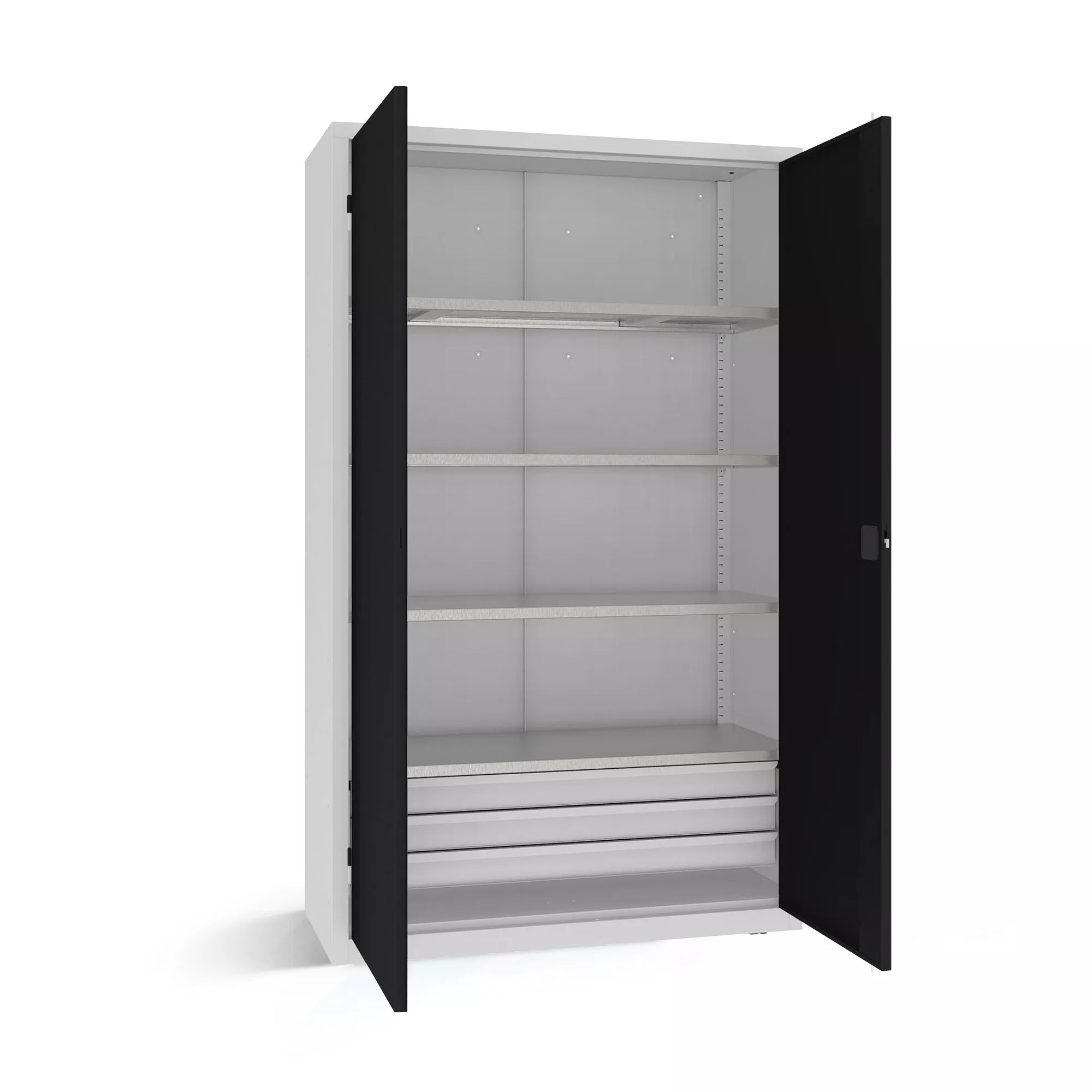 Heavy-duty workshop cabinet with shelves and drawers 199 x 120