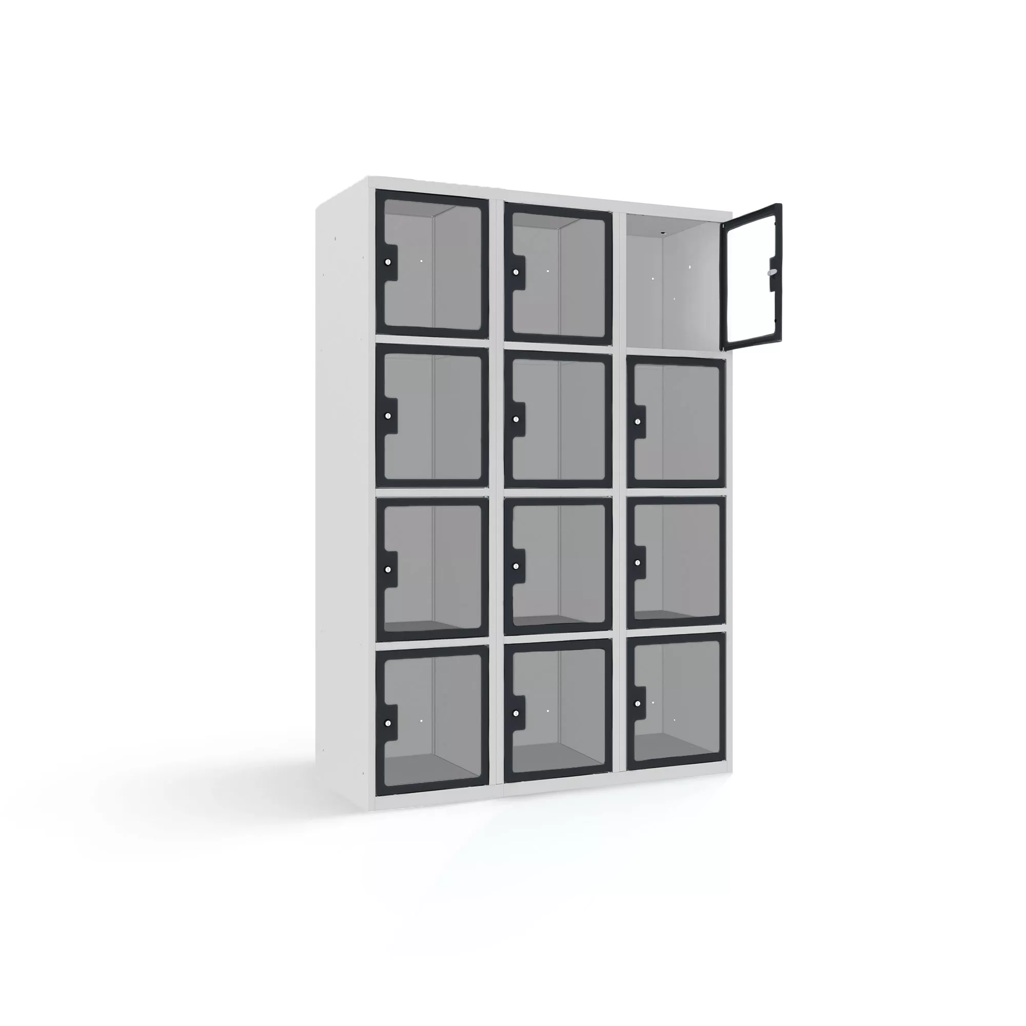 Compartment cabinet with plexiglass doors 12 compartments width 120 cm
