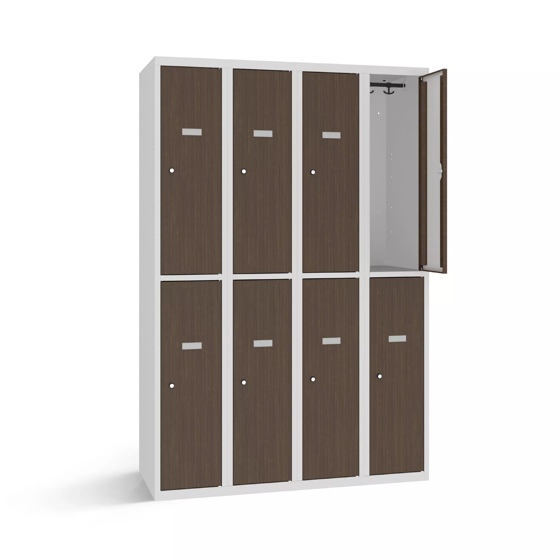 Vestiaire biplace avec 8 portes aspect bois – largeur 120 cm