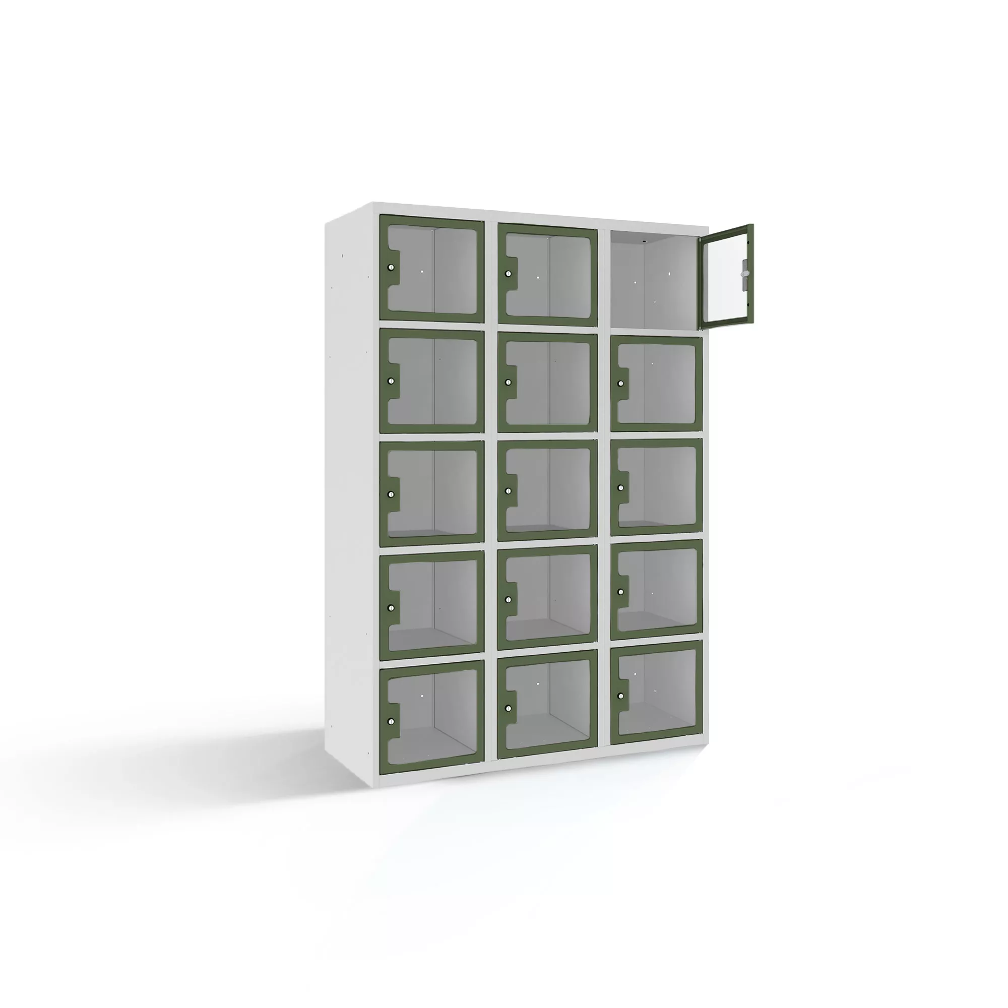Compartment cabinet with plexiglass doors 15 compartments width 120 cm