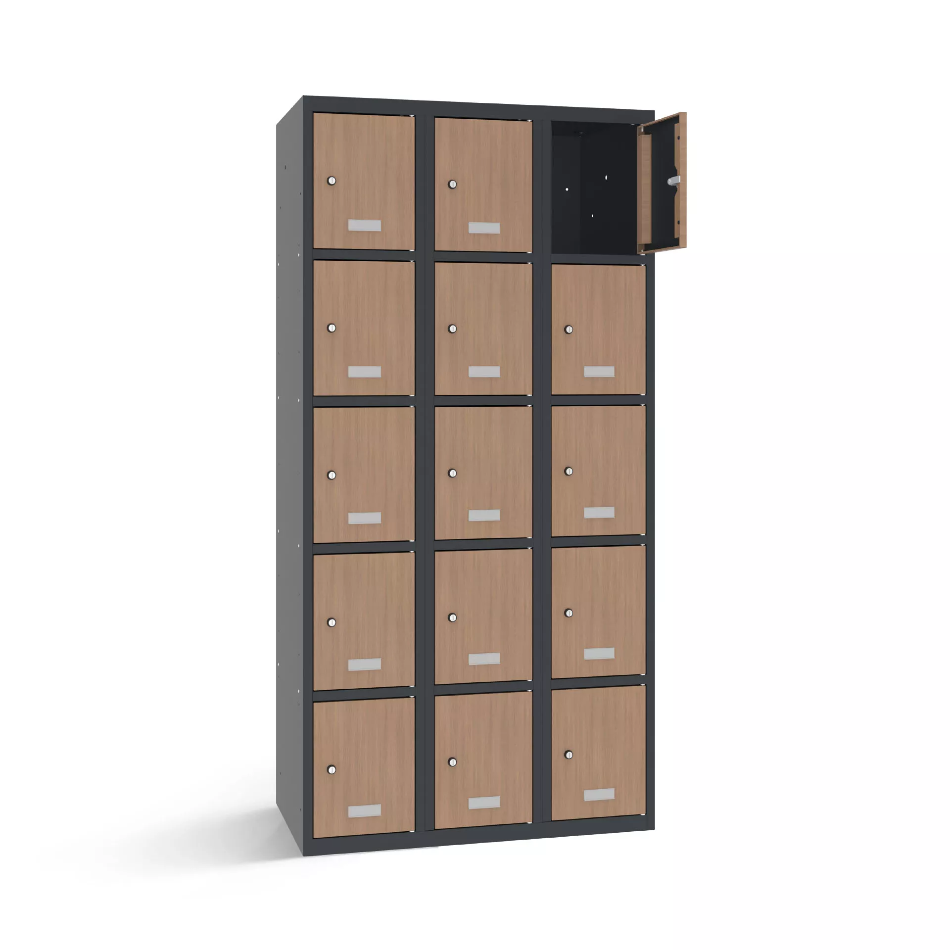 Vestiaire multicase avec 15 portes aspect bois – largeur 90 cm