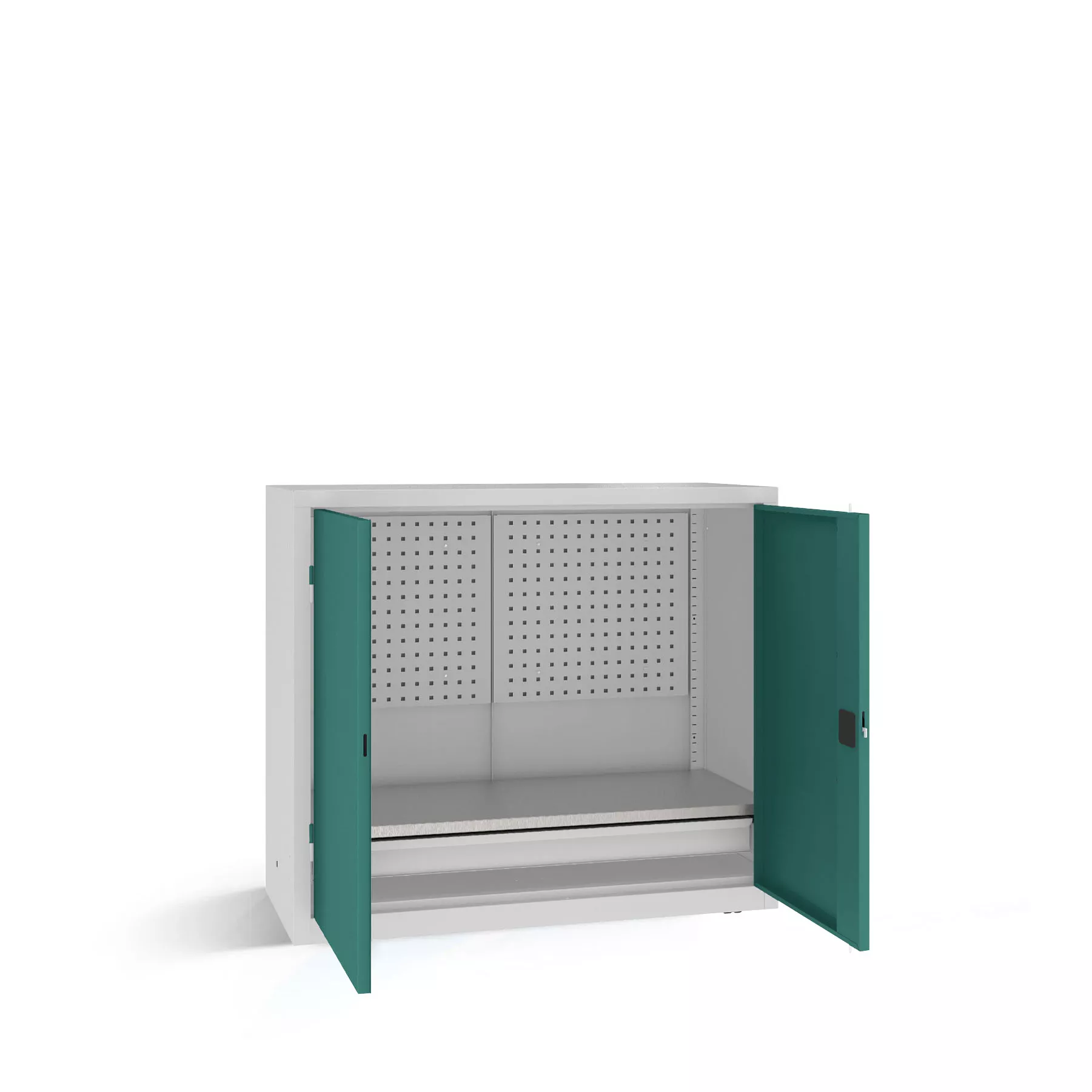 Heavy-duty workshop cabinet with drawer shelf and tool panel 104 x 120