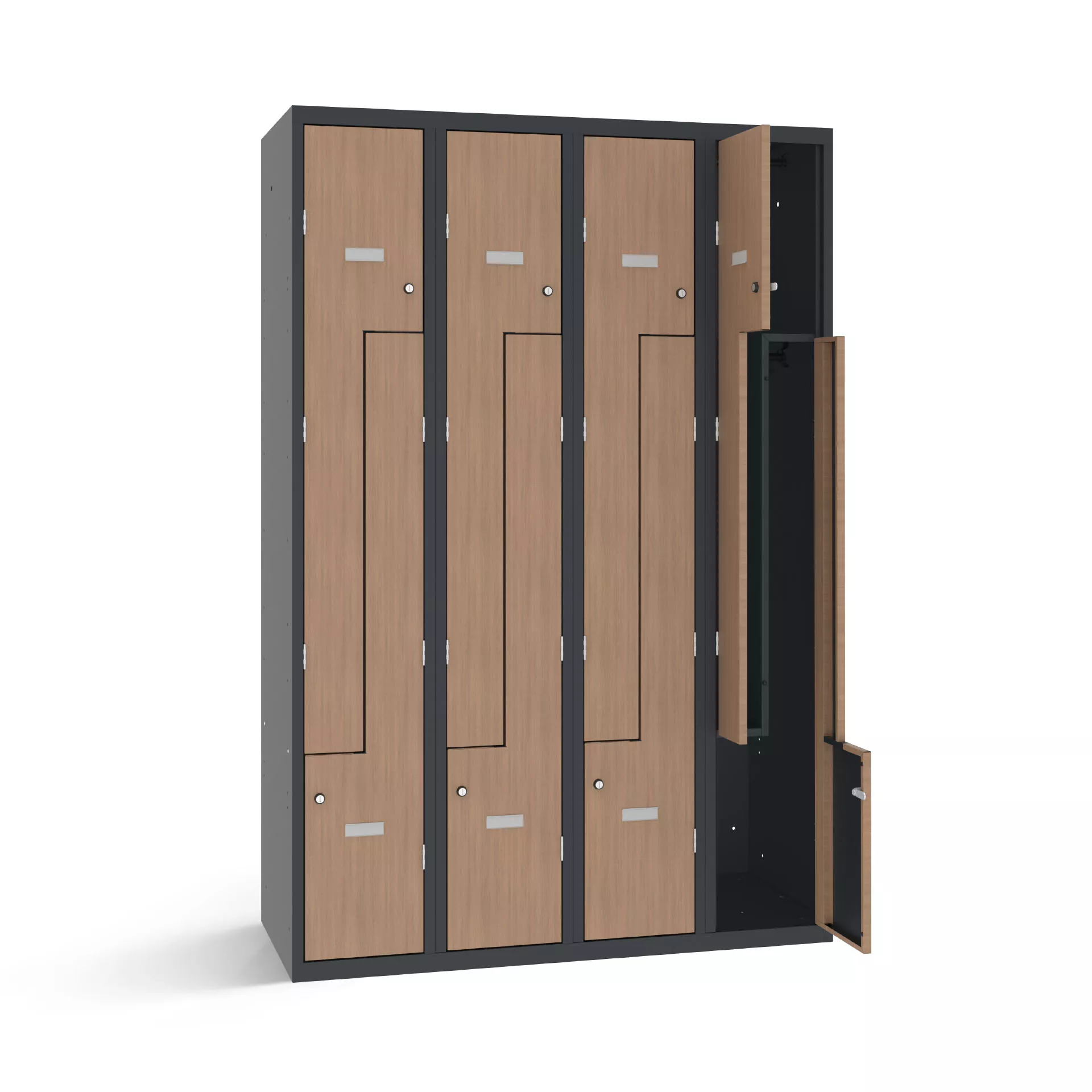 Vestiaire en L avec 8 portes aspect bois - largeur 120 cm