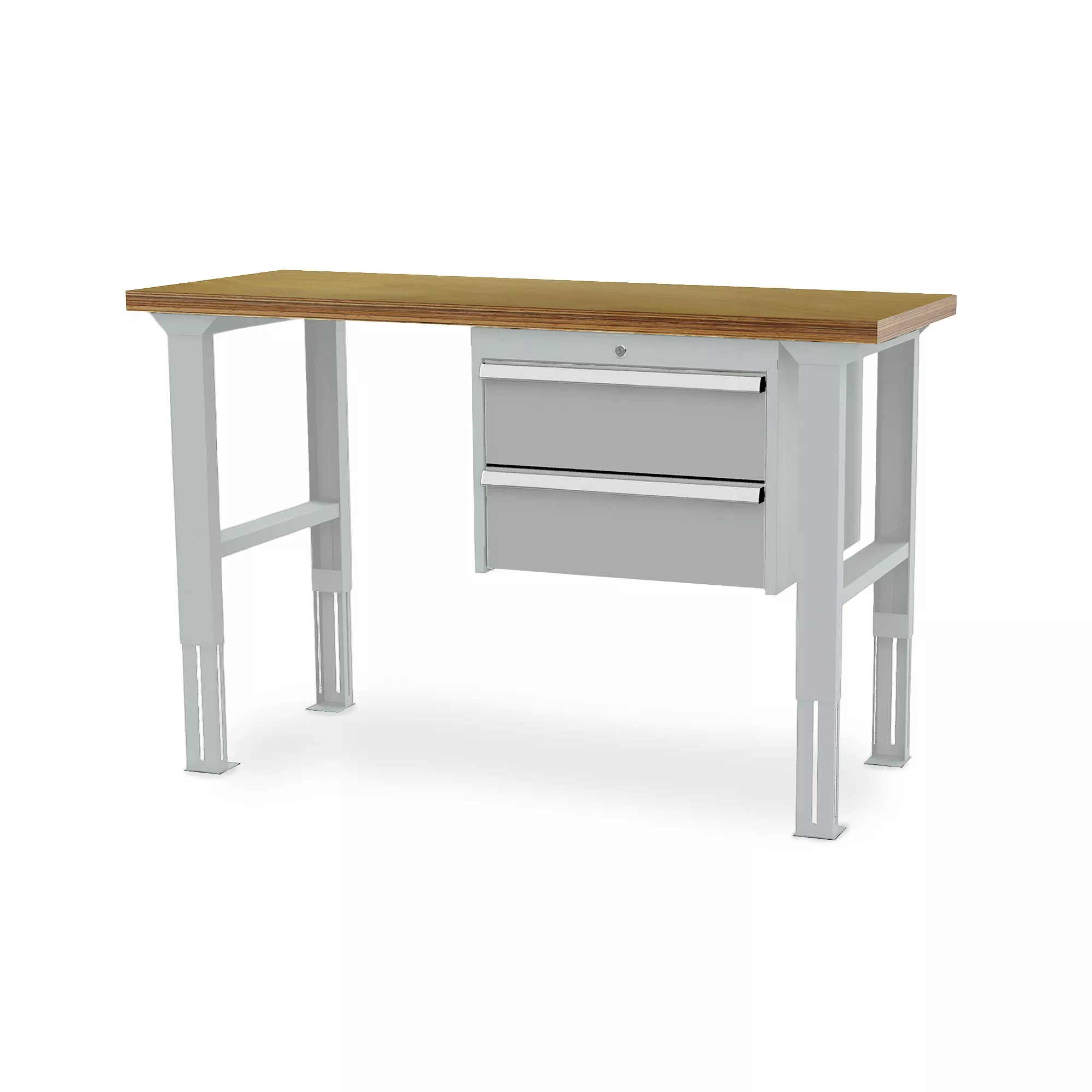 Workshop workbench - ergonomic height-adjustable - 2 drawers - 1500 x 600 x 760-1060 mm