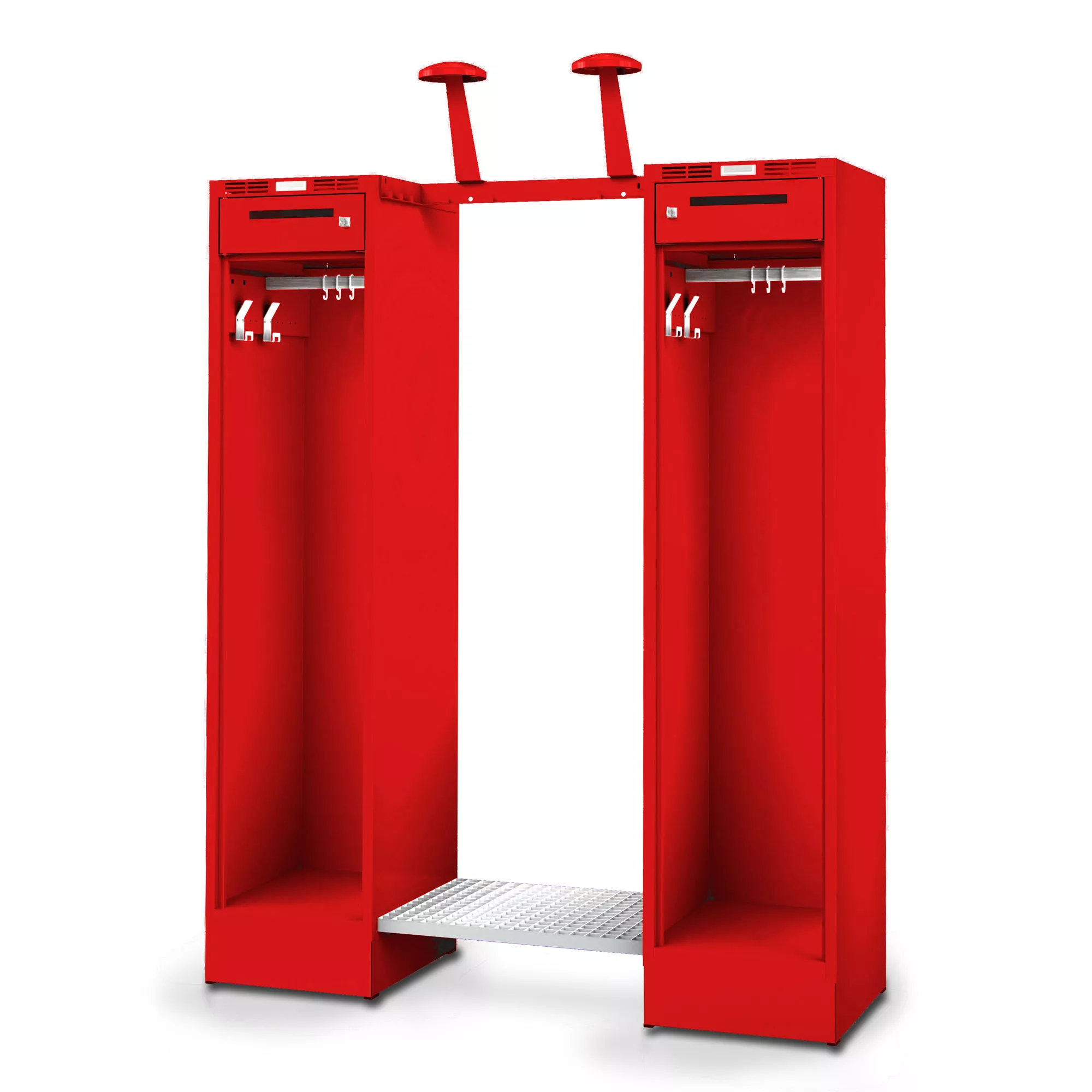 Fire department coat rack PROFLEX with valuables compartment and base width 30+80+30 cm