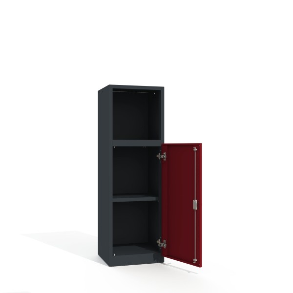 lockeel® office cabinet premium 3 shelves 1x open 1 door in anthracite gray with ruby red door