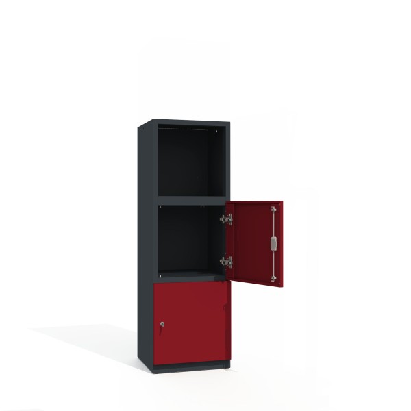 lockeel® office cabinet premium 3 shelves 1x open 2 doors in anthracite gray with ruby red doors