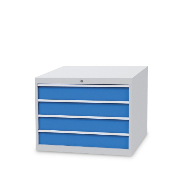 Drawer cabinet W 1005 x D 736 x H 719 mm with 4 drawers, body light grey RAL 7035, fronts light blue RAL 5012