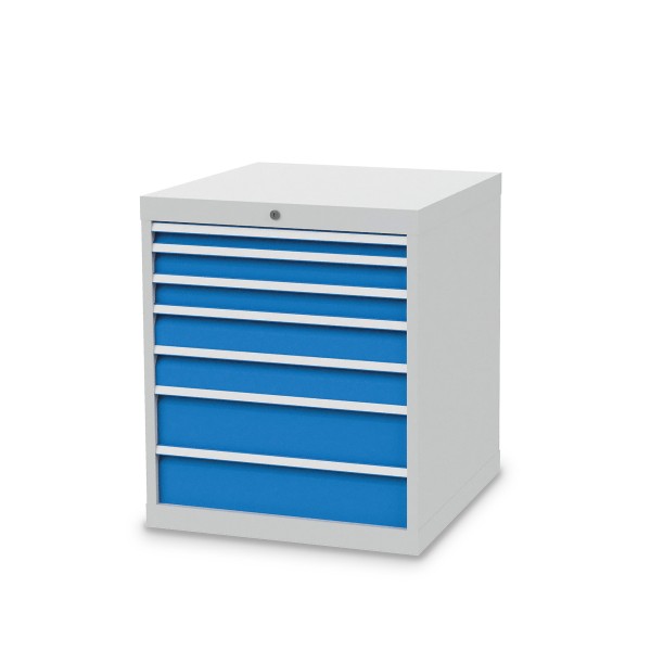 Drawer cabinet W 705 x D 736 x H 819 mm with 7 drawers, body light grey RAL 7035, fronts light blue RAL 5012