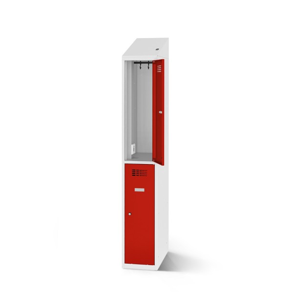 lockeel® wardrobe locker including loading function with two compartments in light grey and traffic red doors