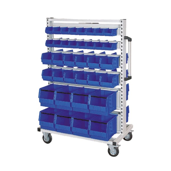 Multi trolley with 72 open fronted storage bins