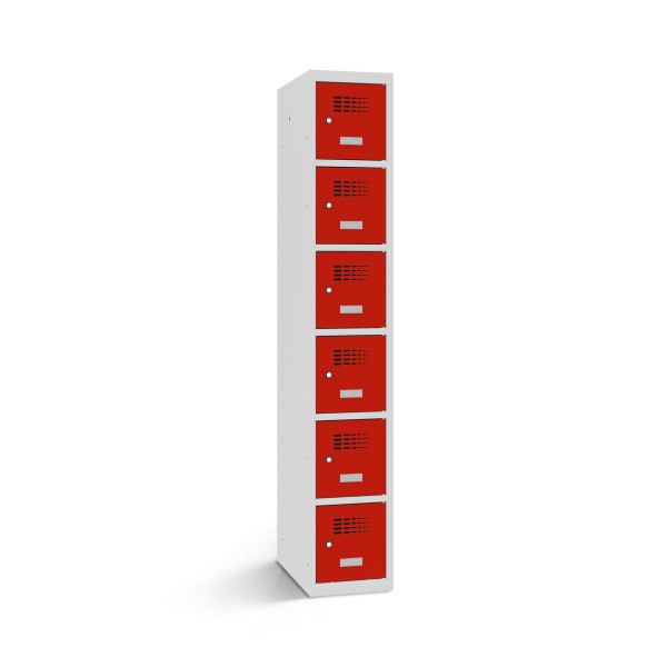 lockeel® locker 1x6 doors with body in light grey and door in traffic red