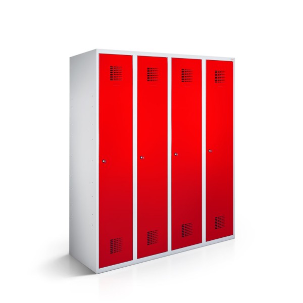 lockeel® Clothes locker 4 doors with body in light grey and door in traffic red