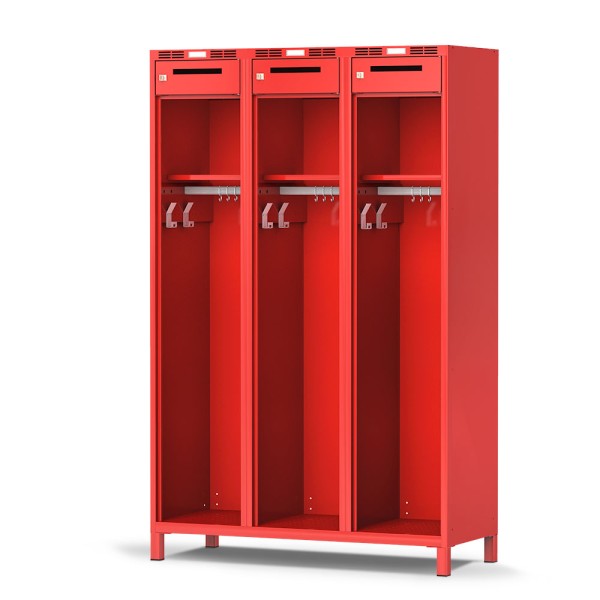 lockeel® fire brigade locker KOMFORT 3er in fire red with fire red door