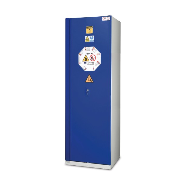 lockeel® Storage cabinet for lithium-ion batteries 1-leaf in light grey gentian blue