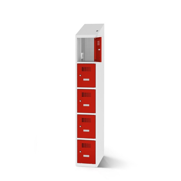 lockeel® compartment cupboard including loading function with 1x5 compartments in light grey and traffic red doors