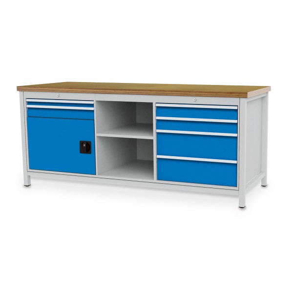 Box workbench W 2000 x D 750 x H 859 mm with 6 drawers and 1 door