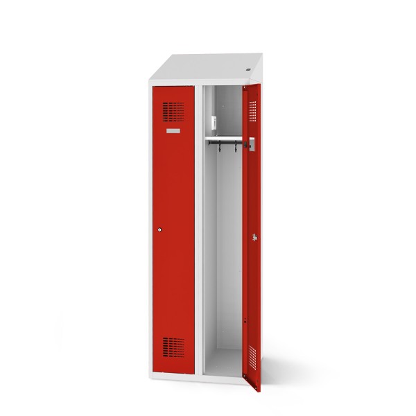 lockeel® clothes locker including loading function with two compartments in light grey and traffic red doors