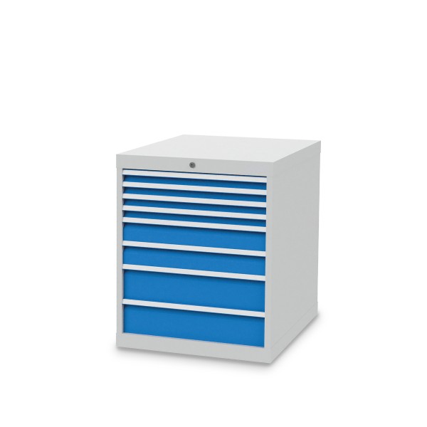 Drawer cabinet W705xD736xH819 mm with 8 drawers, body light grey RAL 7035 / fronts light blue RAL 5012