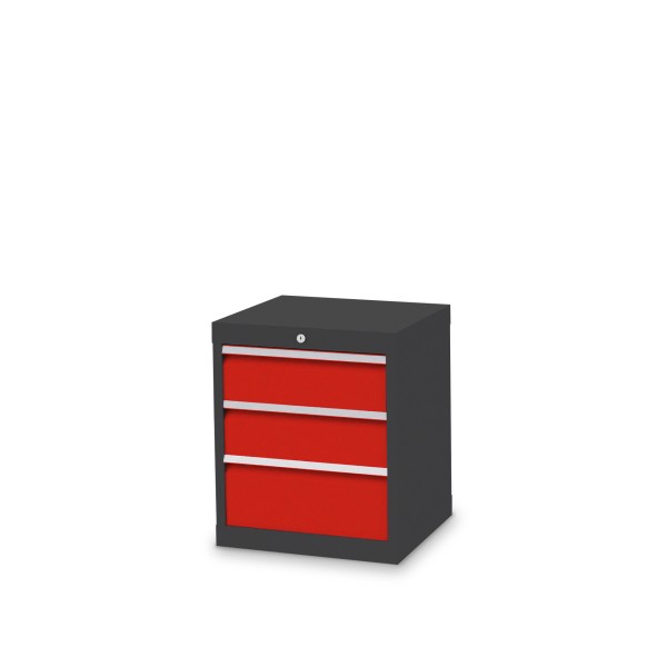 Drawer cabinet W 530 x D 500 x H 619 mm with 3 drawers, body anthracite RAL 7016, fronts traffic red RAL 3020